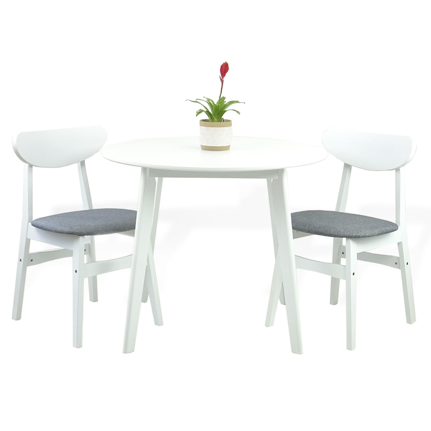 Wickerix 3-Piece Round Dining Table Set with 2 Yumiko Side Chairs - Solid Wood Kitchen Table & Padded Seat Chairs for Small Space, Breakfast Nook, or Apartment Dining