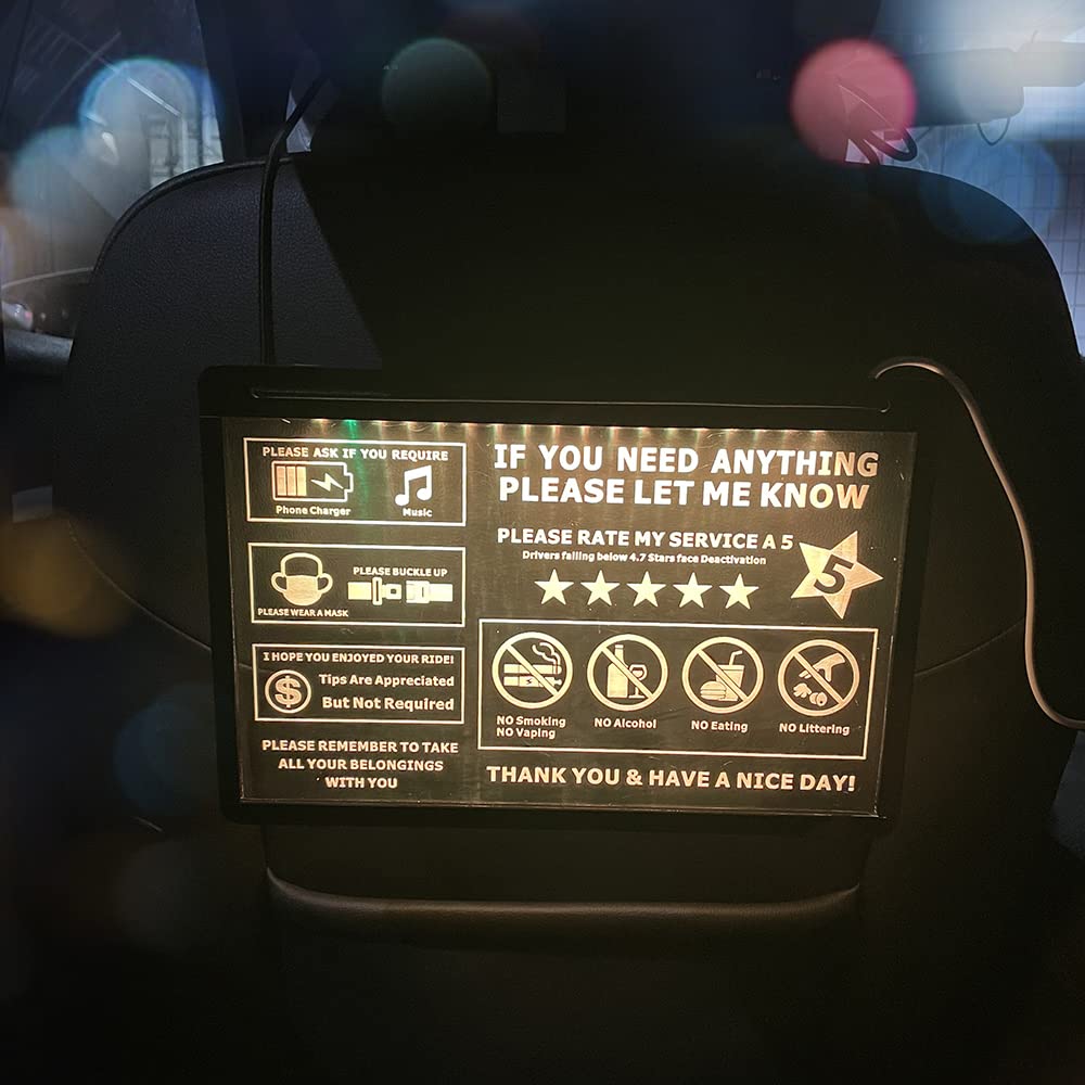 LED Taxi Sign for Rideshare Drivers - Car Headrest Accessories with Backseat LED Display - No Smoking & Tip Sign for Uber/Lyft - 5-Star Rating Booster to Increase Earnings | Perfect for Uber, Lyft & Taxi Drivers to Improve Passenger Experience