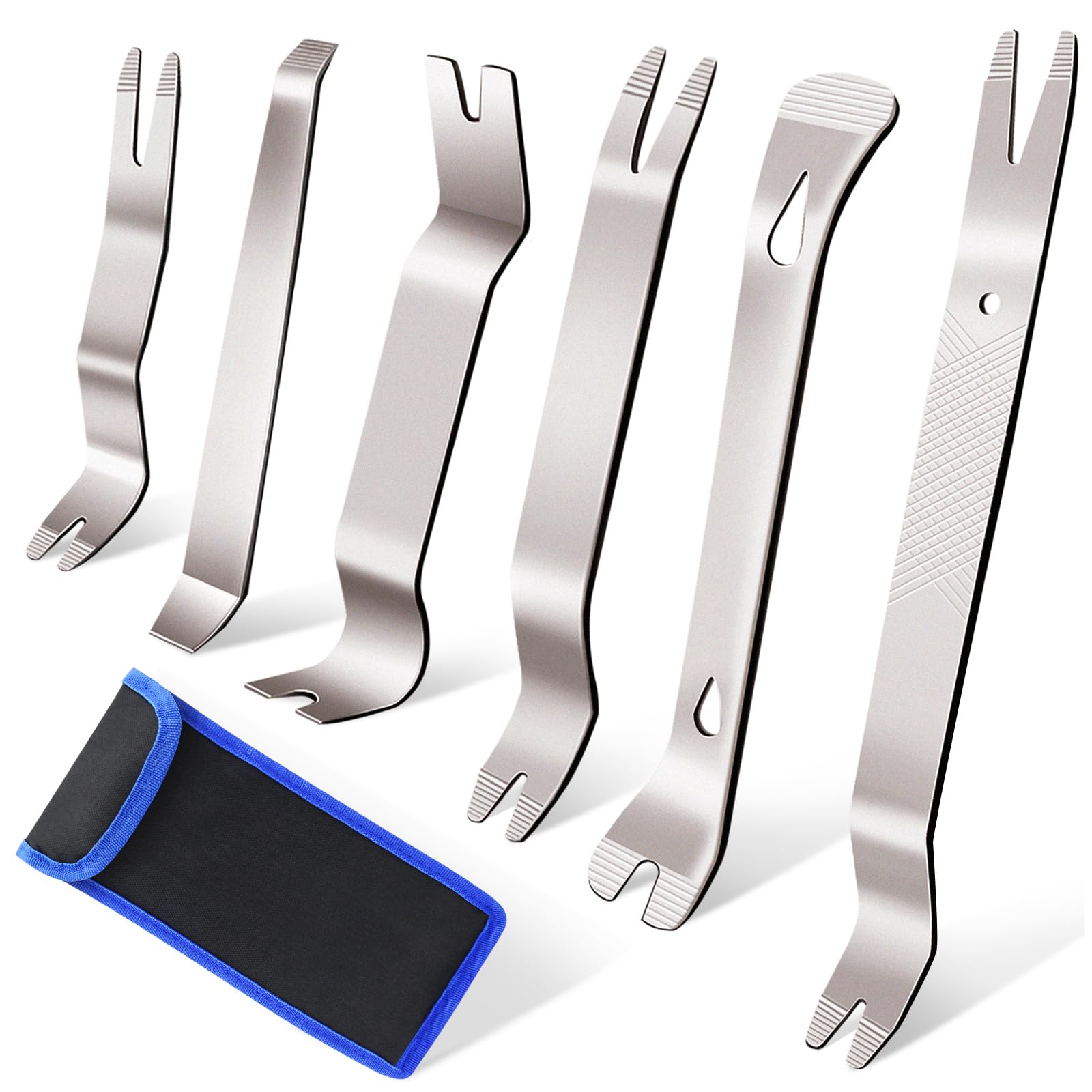 6-Piece Metal Trim Removal Tool Kit - Auto Pry Tools for Vehicle Door Panel & Dashboard - Durable Silver Car Interior Repair Set for DIY & Professional Mechanics