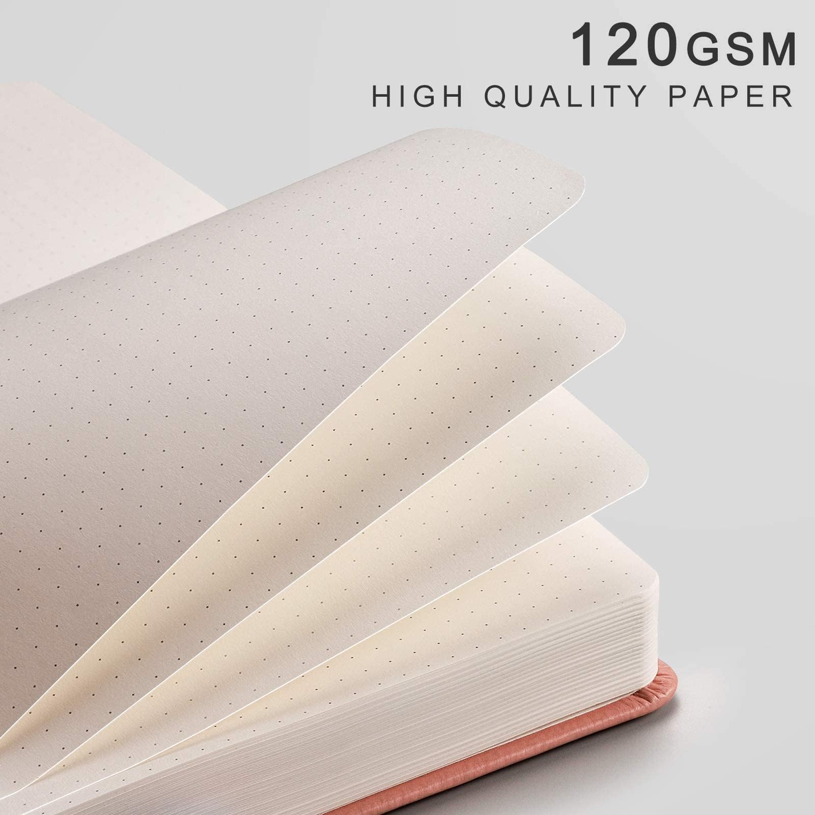 EMSHOI A5 Dotted Notebook - 256 Pages Bullet Journal with Dot Grid, Hardcover Leather Cover, 120gsm Thick Paper, 16 Perforated Sheets & Inner Pocket (5.75