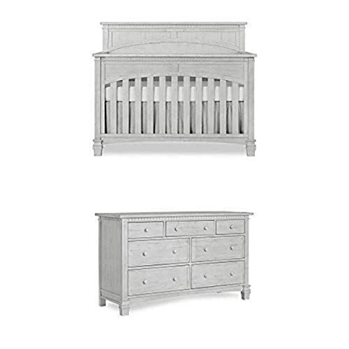 Evolur Santa Fe 5-in-1 Convertible Baby Crib with Double Dresser - Antique Mist Finish | Nursery Furniture for Newborns & Toddlers | Safe Sleep Solution for Modern Parents
