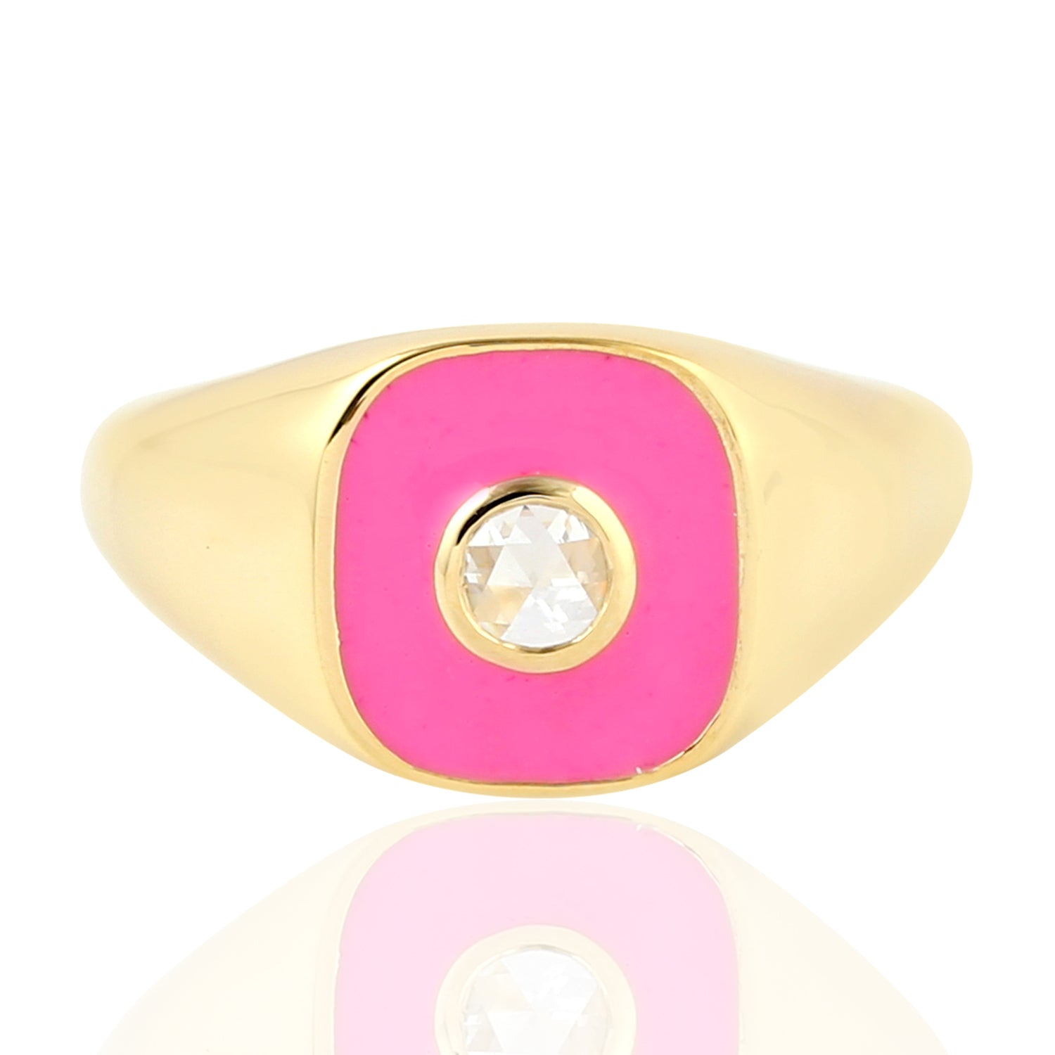 14K Yellow Gold Bezel Set Natural Uncut Diamond Enamel Ring - Elegant Handmade Jewelry for Women, Perfect Gift for Anniversary, Birthday & Valentine's Day