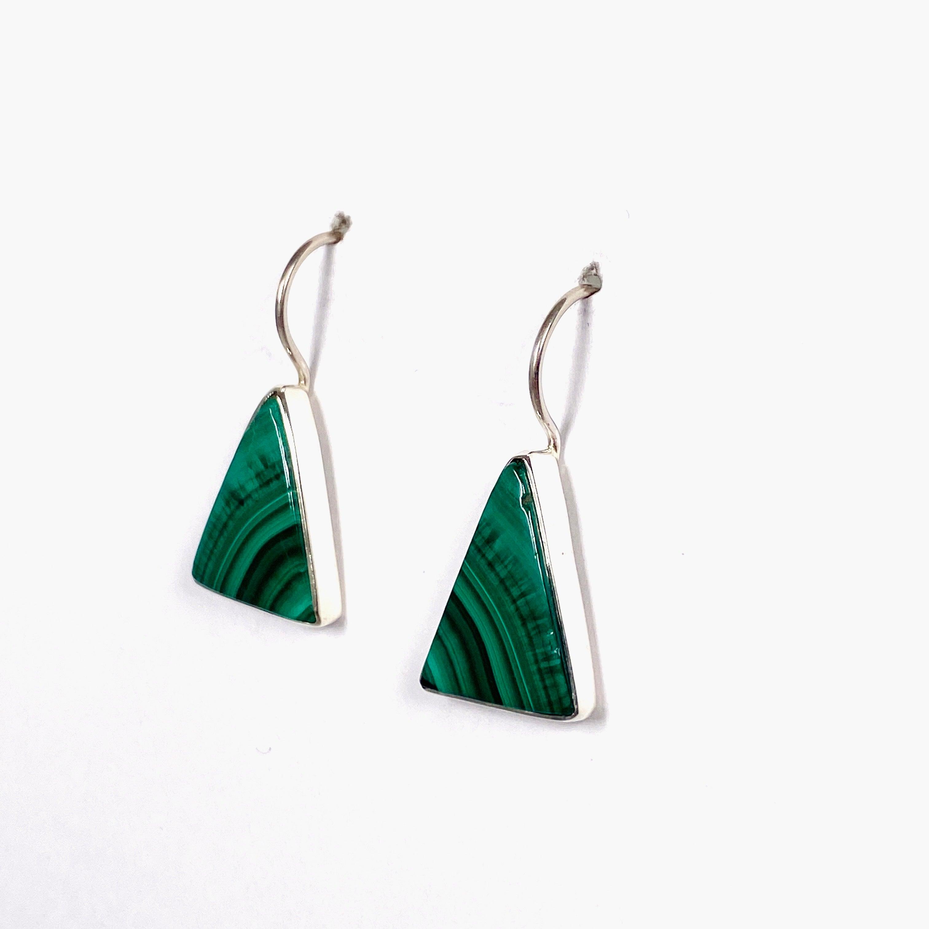 Malachite Triangle Hook Earrings for Women - Dangle Drop Earrings for Daily Wear, Party & Special Occasions - KEGJ1342
