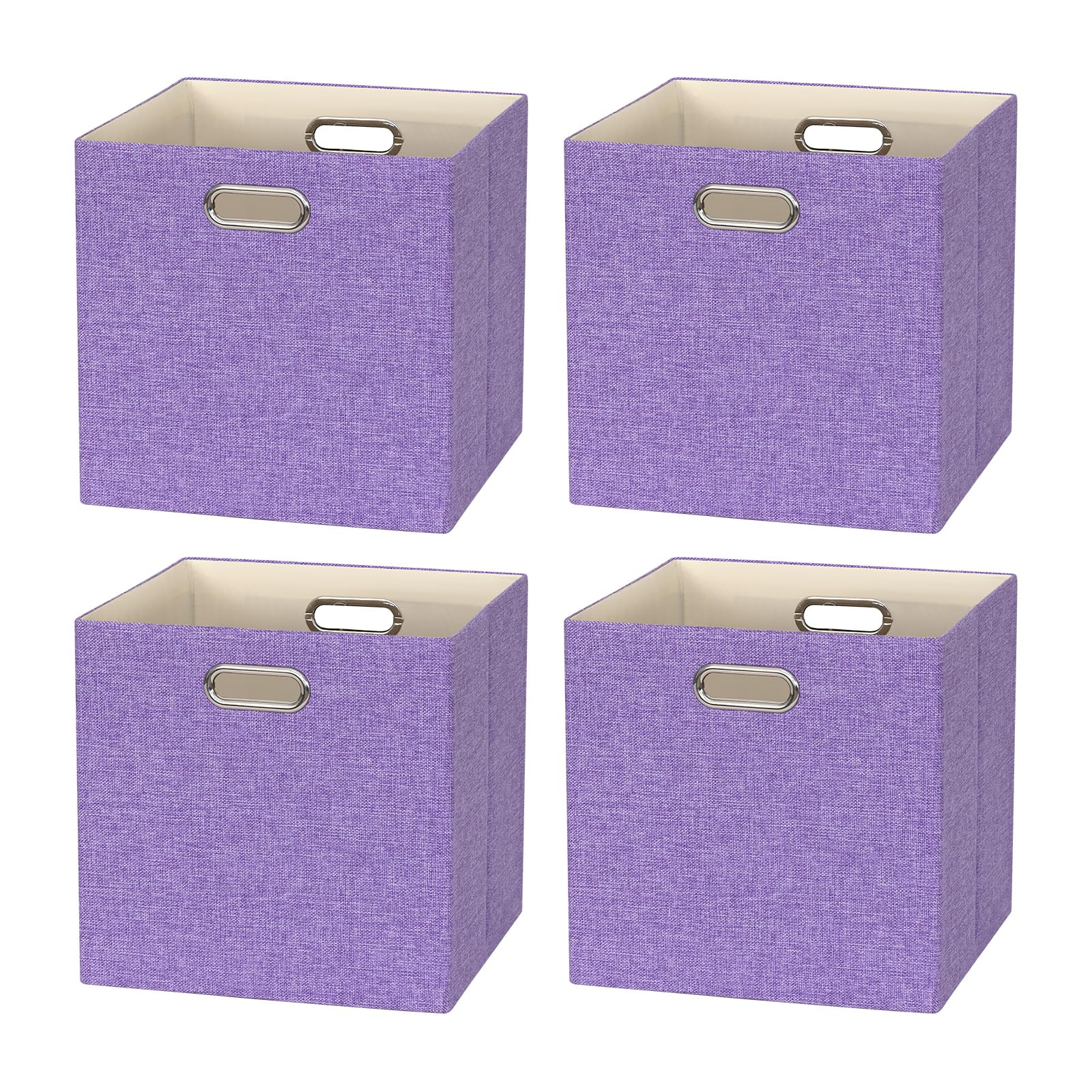 4-Pack Collapsible Linen Storage Cubes - 13x13x13 Inch Fabric Bins for Kallax Shelves, Cabinets & Closet Organization - Foldable Home Decor Storage Boxes for Bedroom, Nursery & Laundry Room (Purple)
