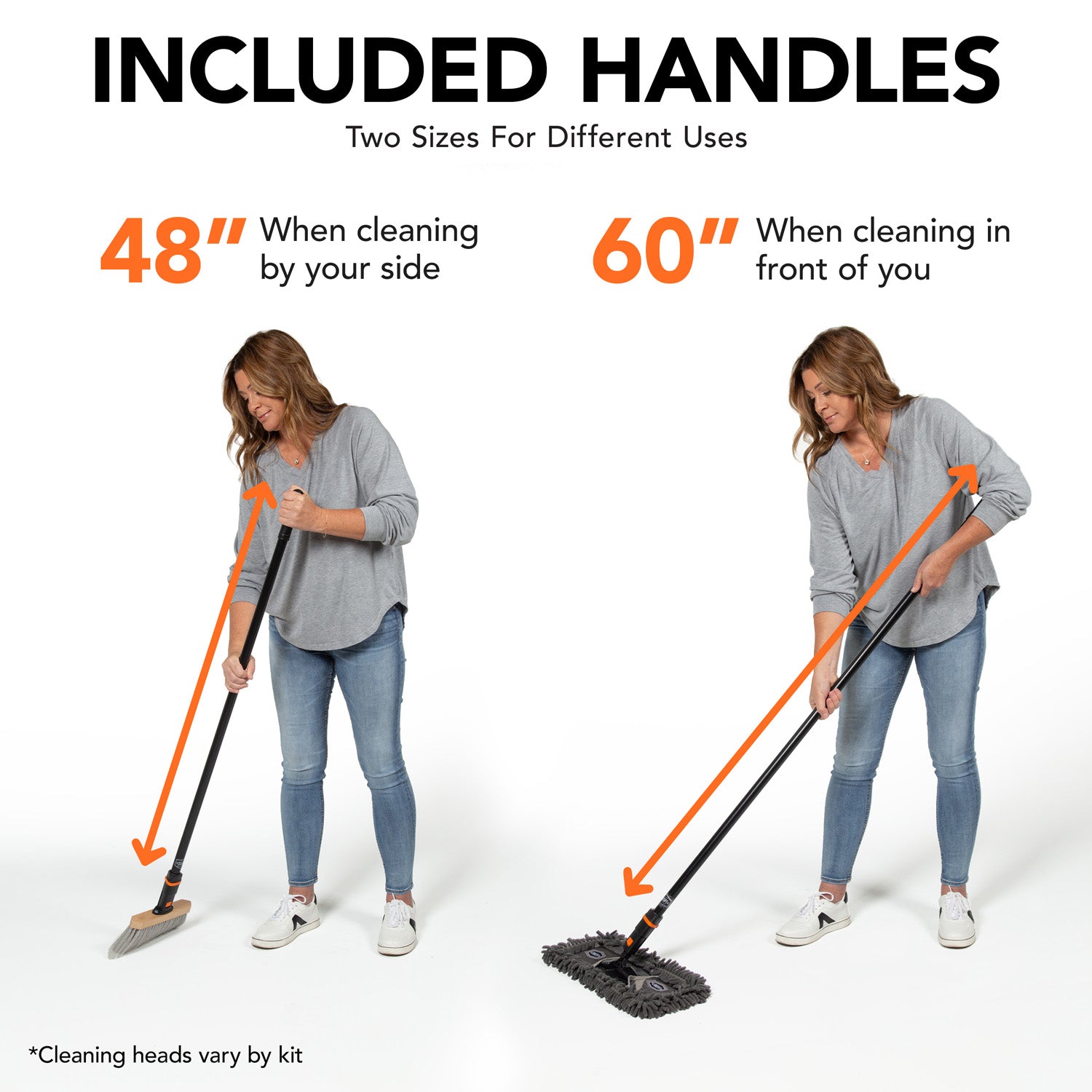 Heavy Duty Push Broom & Angle Broom Bundle with 2 Handles - Indoor/Outdoor Cleaning for Floors, Sidewalks & Garages