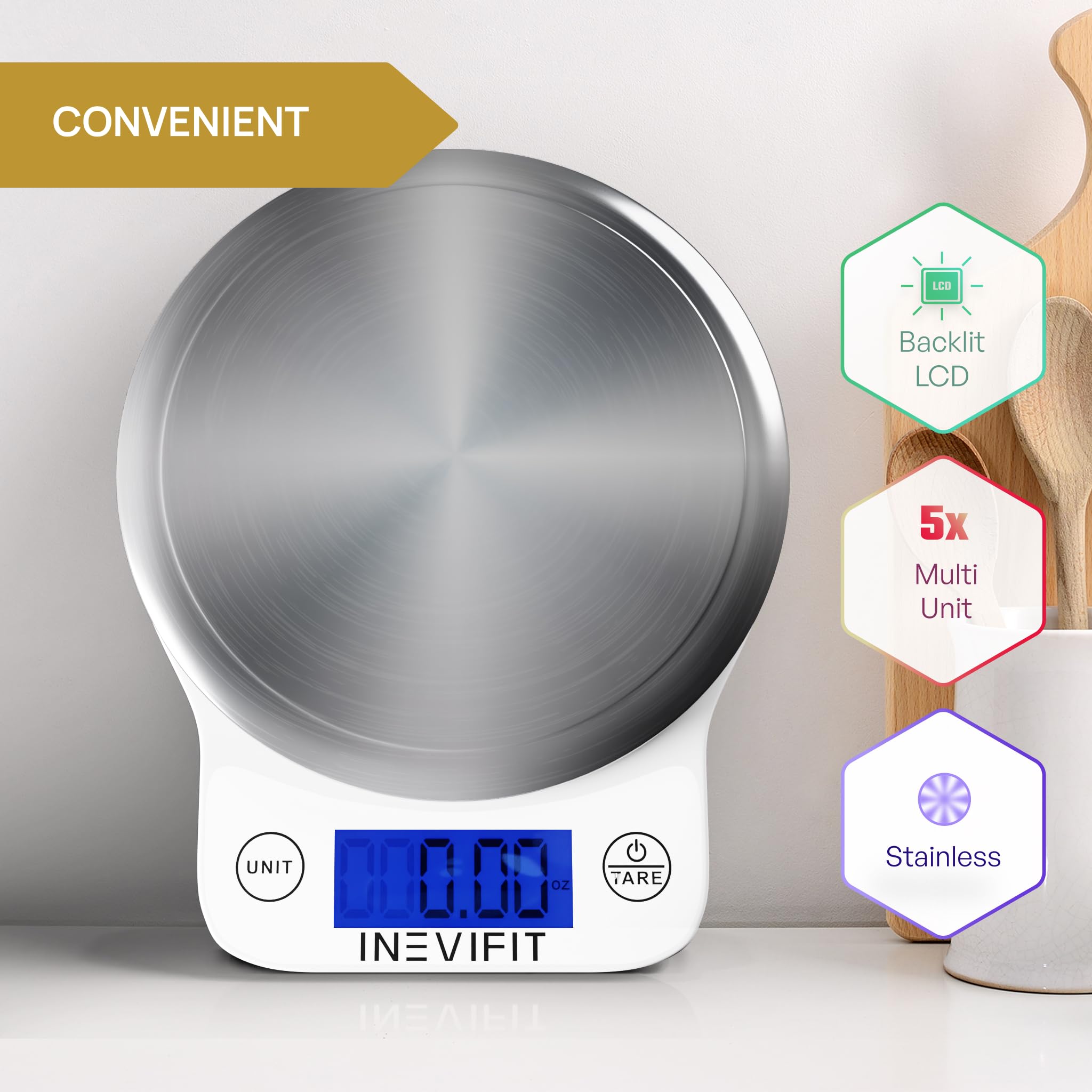 INEVIFIT EROS Smart Bluetooth Body Scale & Digital Food Scale Combo - Accurate Weight Tracking for Fitness & Cooking - Includes Batteries | Perfect for Home Gym, Kitchen & Health Monitoring