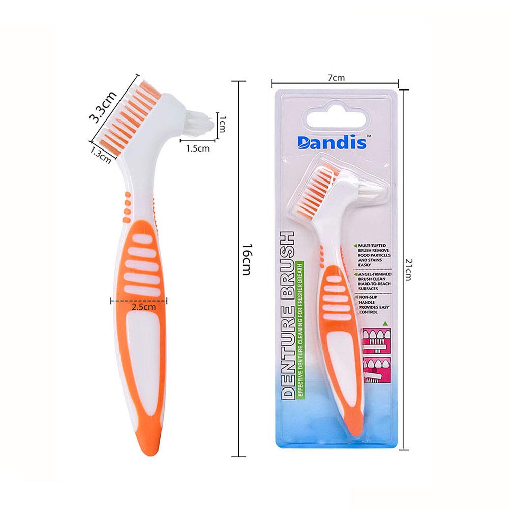 3-Pack Angzhili Denture Cleaning Brushes - Double-Sided False Teeth Cleaner with Soft Bristles for Dentures, Retainers & Aligners | Portable Oral Care Kit for Travel & Home Use (3 Colors)