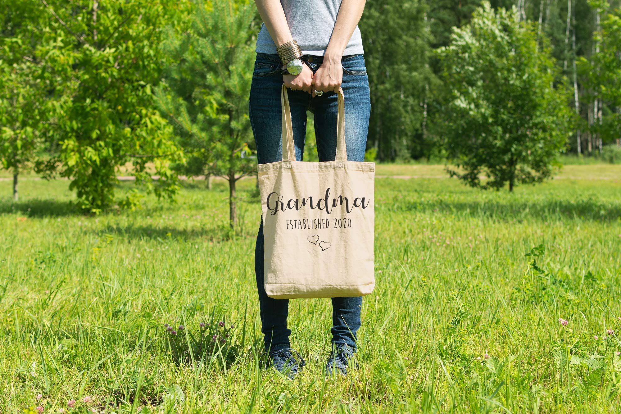 Eco-Friendly 100% Cotton Reusable Grocery Tote Bag - Grandma EST. 2020 - Washable Shopping Tote for Groceries, Farmers Market & Beach Trips