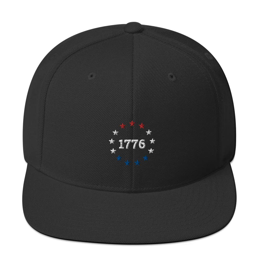 1776 Patriotic Men's Snapback Hat | Betsy Ross American Flag Design - Made in USA - Adjustable Classic Baseball Cap for 4th of July, Veterans Day & Patriotic Events