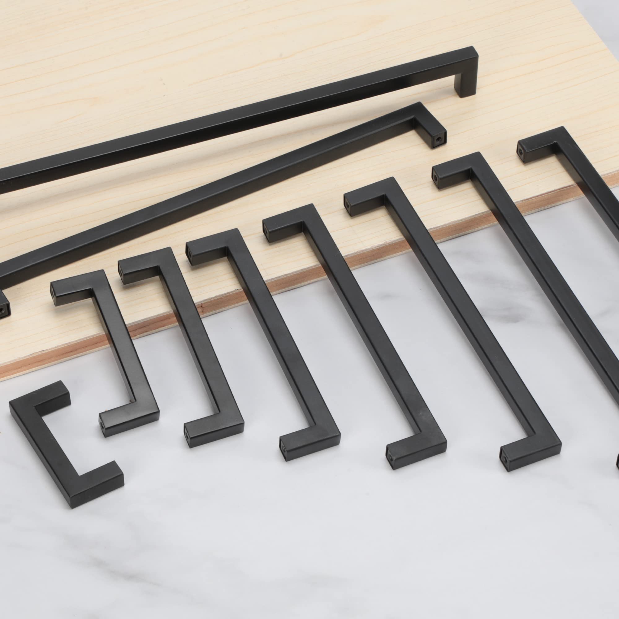 Matte Black Square Cabinet Pulls - 10 Pack 3-3/4 Inch Stainless Steel Kitchen Drawer Handles (96mm Hole Centers) - Durable Cabinet Hardware for Kitchen Cabinets, Bathroom Vanities & Office Furniture