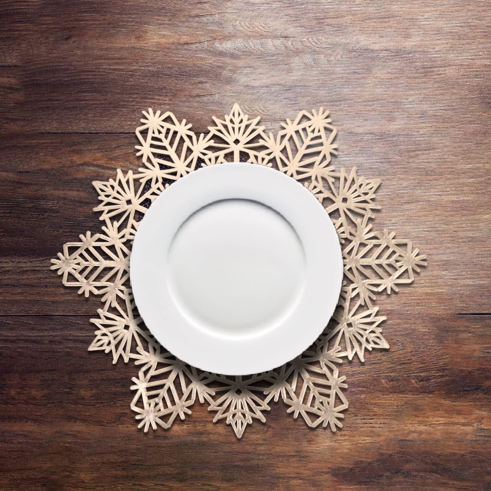 Hemoton 6-Piece Snowflake Table Mats Set - Washable Non-Slip Mug Placemats, Teapot Trivets & Coffee Cup Coasters for Christmas Party, Farmhouse Dining - PVC Bronzed Holiday Decor