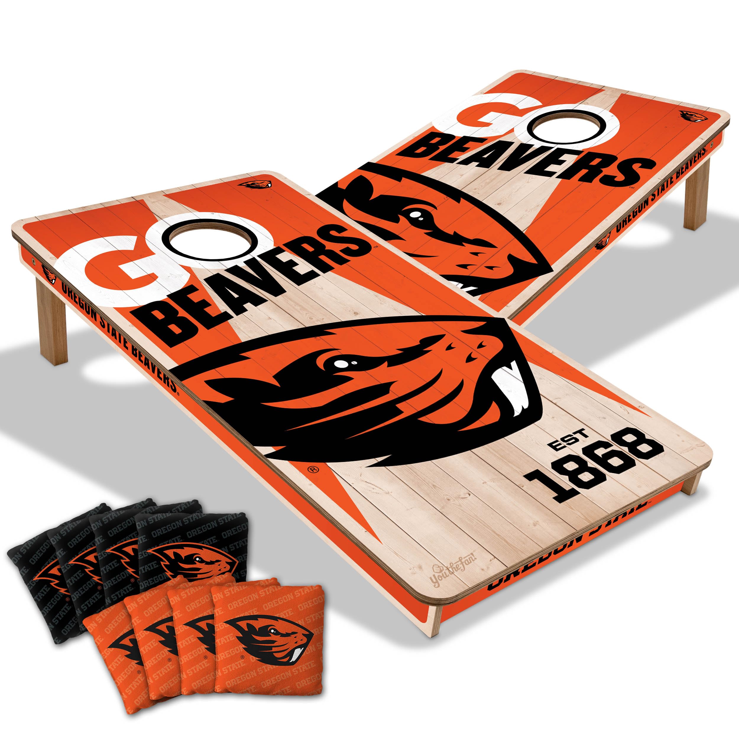 YouTheFan NCAA 2' x 4' Professional Wood Cornhole Game Set with Logo Bags - Outdoor Lawn Games for Backyard, Tailgating, and College Football Parties