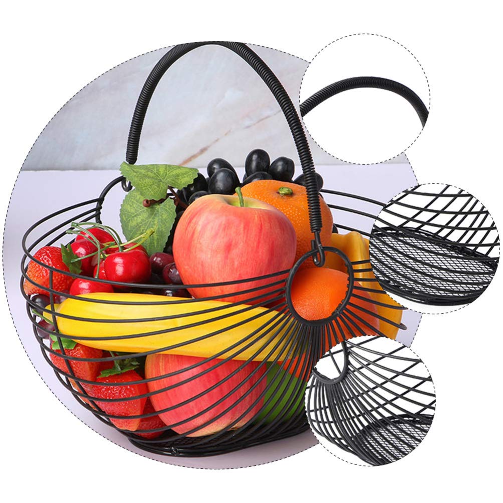 Cabilock Wrought Iron Fruit Basket with Handle - Portable Hollow-Out Design for Living Room, Kitchen & Dining Room - Multifunctional Home Decor Storage Shelf