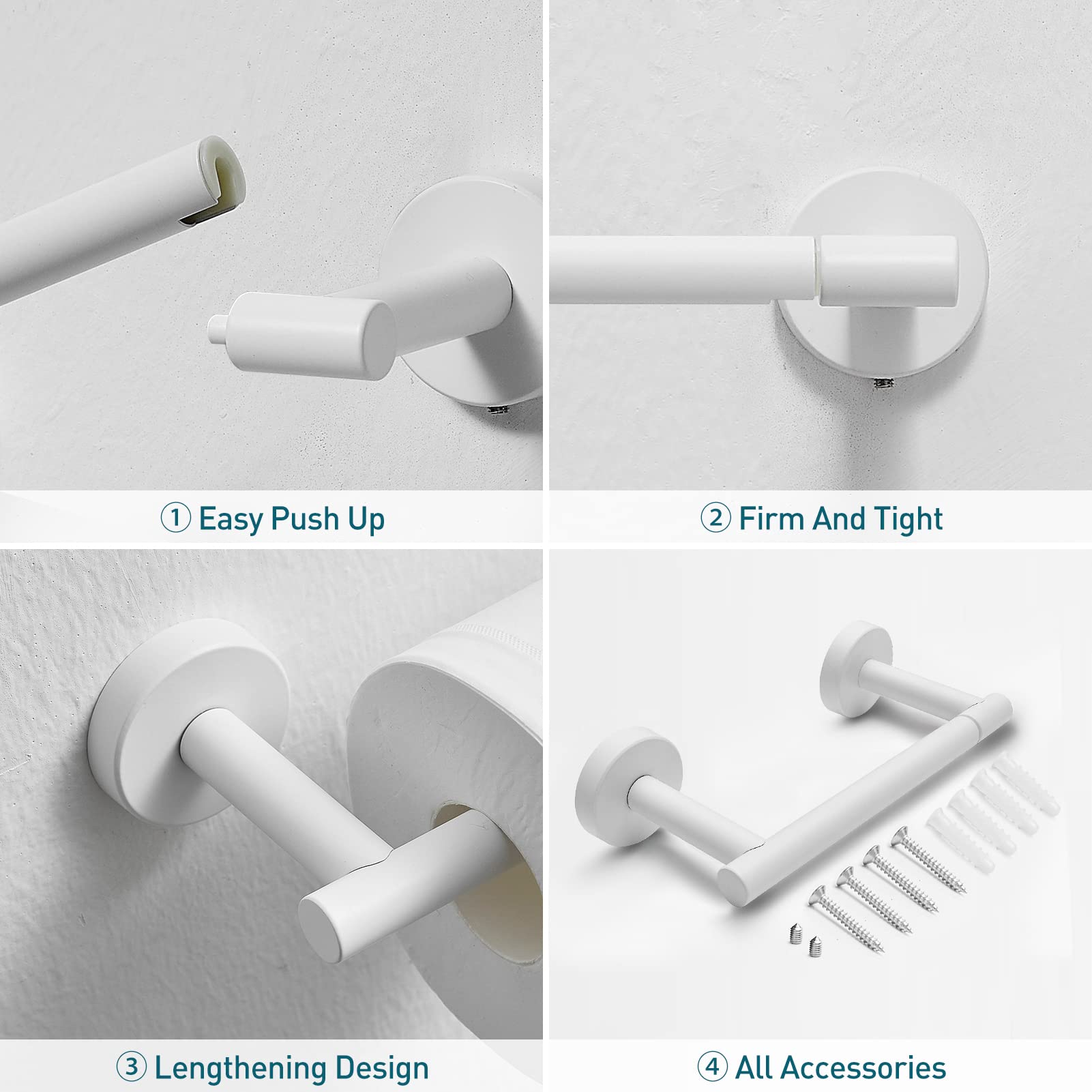 Stainless Steel Toilet Paper Holder Wall Mount - Adjustable Modern Bathroom Tissue Roll Holder with Flexible Pivot, White Ceramic Jumbo TP Roll Mount for Home & Office Use