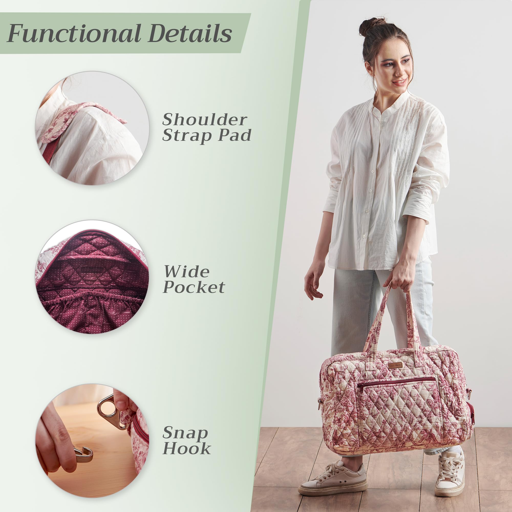 Hermine Weekend Bag - Cotton Quilted Duffel Overnight Luggage for Travel, Gym & Business | Weekender Tote for Men & Women | Perfect Gift for Family Trips & Business Travelers | The Miller - Red | Ideal for Airplane Carry-On, Gym Workouts & Weekend Getaways