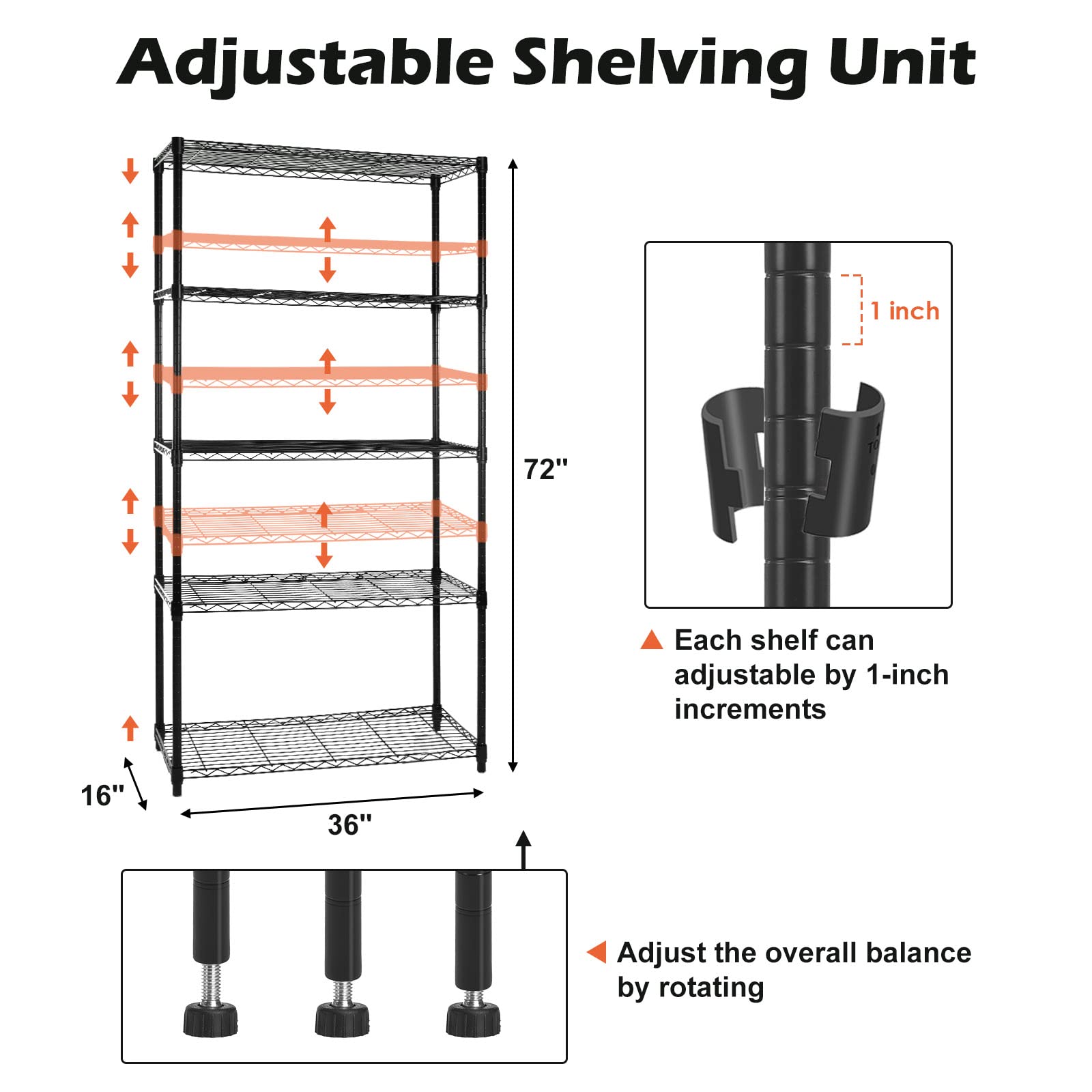5-Tier Heavy Duty Metal Shelving Unit with Wheels - Adjustable NSF Wire Storage Rack for Kitchen, Garage & Warehouse - 350lbs Capacity Per Shelf (36