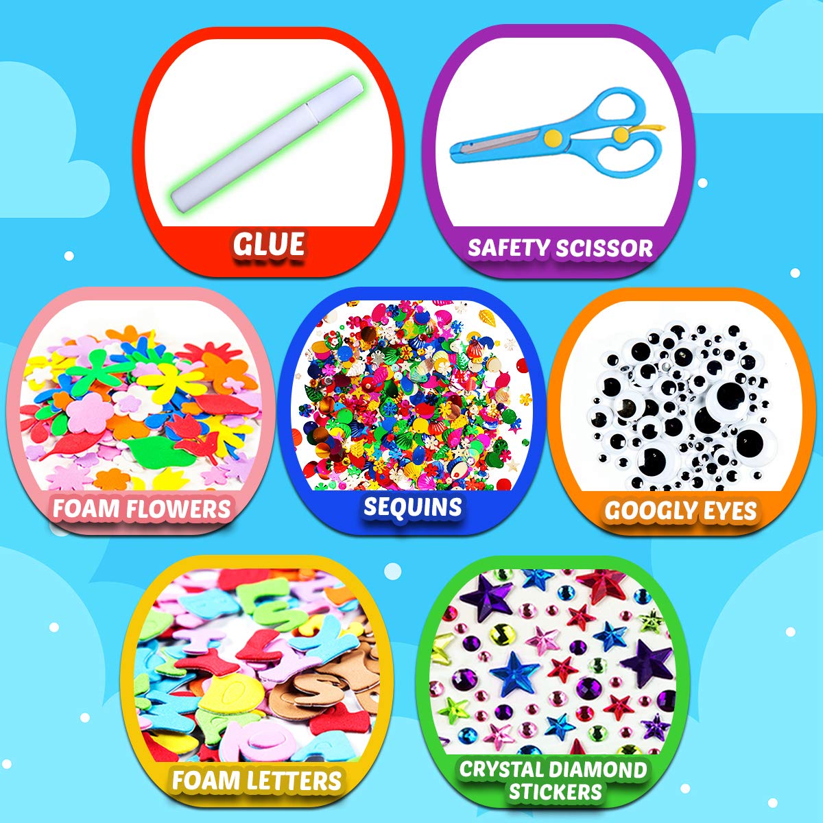 Goody King Arts and Crafts Supplies Kit for Kids Ages 4-10 - DIY Craft Jar with 200+ Materials for Toddler, Preschool & Classroom Projects - Creative Collage Art Set for Home, School & Party Activities