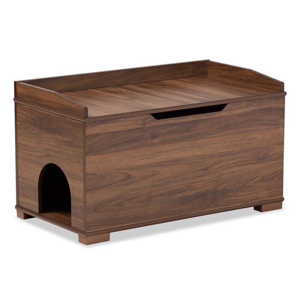 Baxton Studio Mariam Modern Walnut Brown Wood Cat Litter Box Cover - Stylish Furniture to Hide Litter Box in Living Room, Bedroom or Bathroom