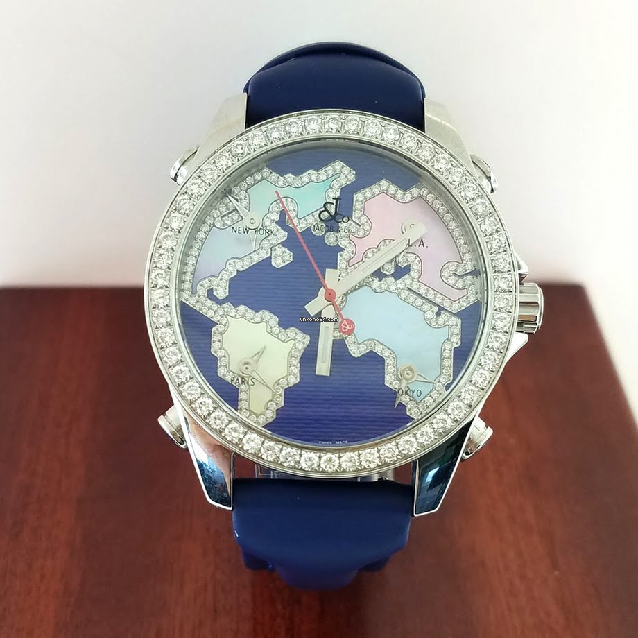 Jacob & Co Five Time Zone Stainless Steel Men's Watch - Luxury Automatic Chronograph for Business Travel & World Time Tracking