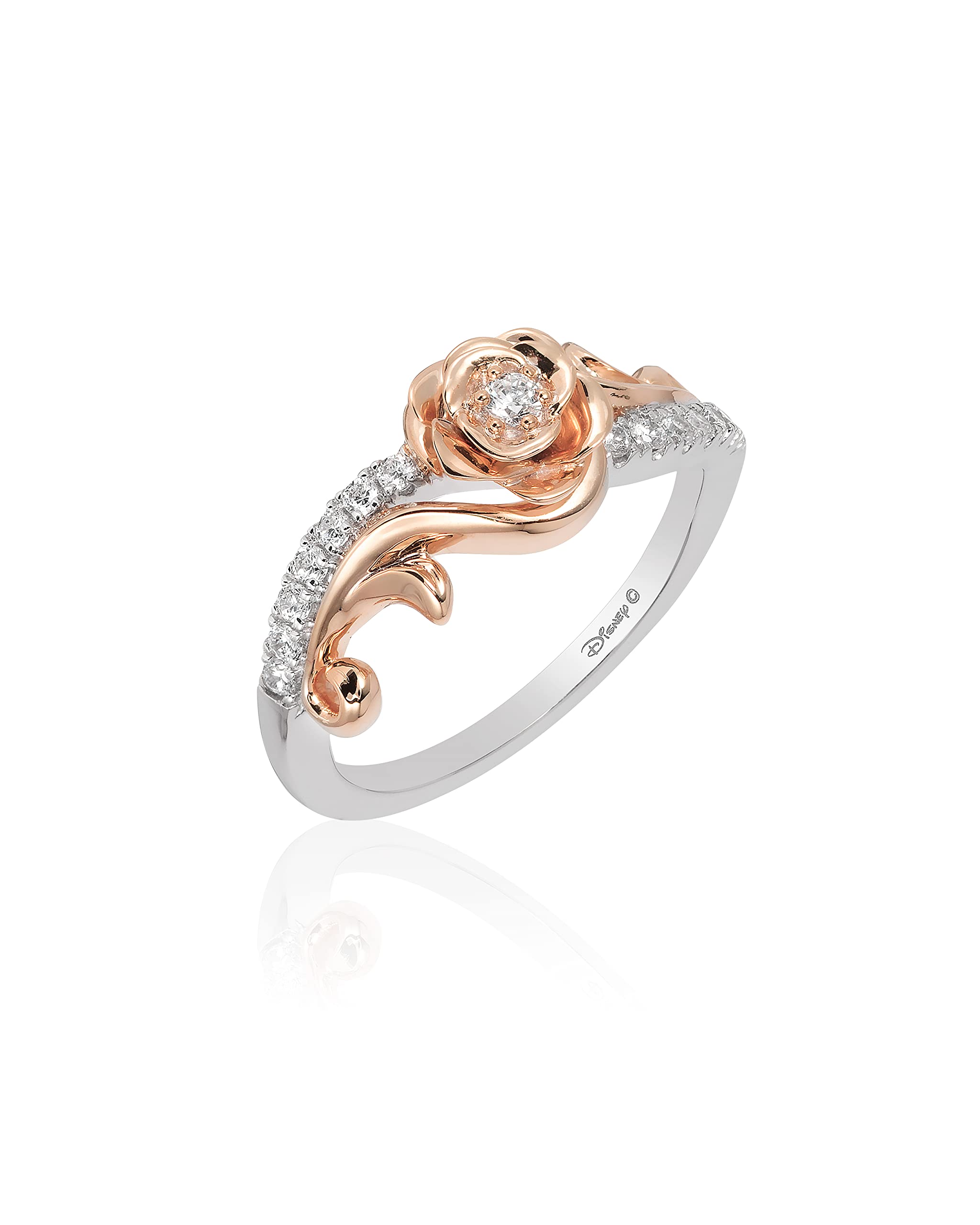 Enchanted Disney 10K White & Rose Gold 1/5 Cttw Diamond Belle Rose Ring - Elegant Jewelry for Women, Perfect Gift for Disney Fans, Birthday, Anniversary & Special Occasions