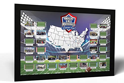 Football Stadiums Photo Map with Optional Grey Frame - Handmade in USA - Perfect for Sports Fans, Man Cave & Game Room Decor