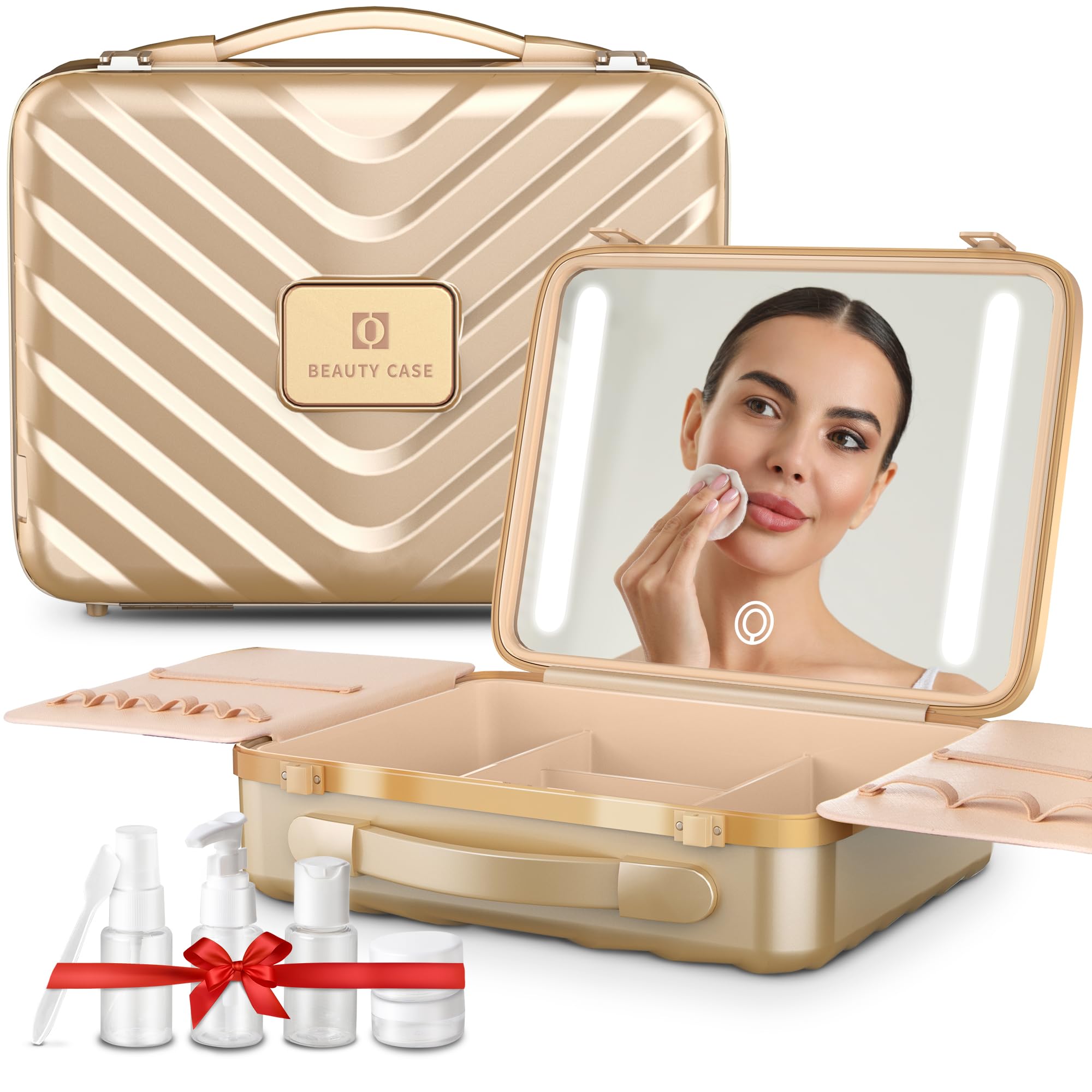 Rechargeable LED Makeup Mirror Travel Case with 3 Color Modes & Adjustable Brightness - Portable Lighted Makeup Storage Organizer for Women, Girls & Makeup Artists | Perfect for Travel, Home Vanity & Professional Use