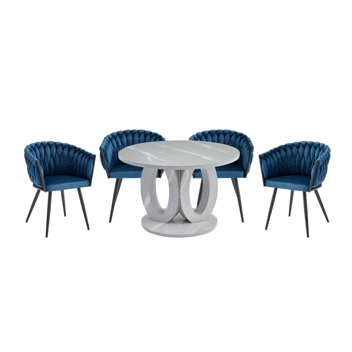 Blue Velvet Braided Arm Chair Set of 2 – Modern Contemporary Accent Chairs for Living Room, Bedroom, or Office – Soft Upholstered Lounge Chairs with Stylish Woven Detail