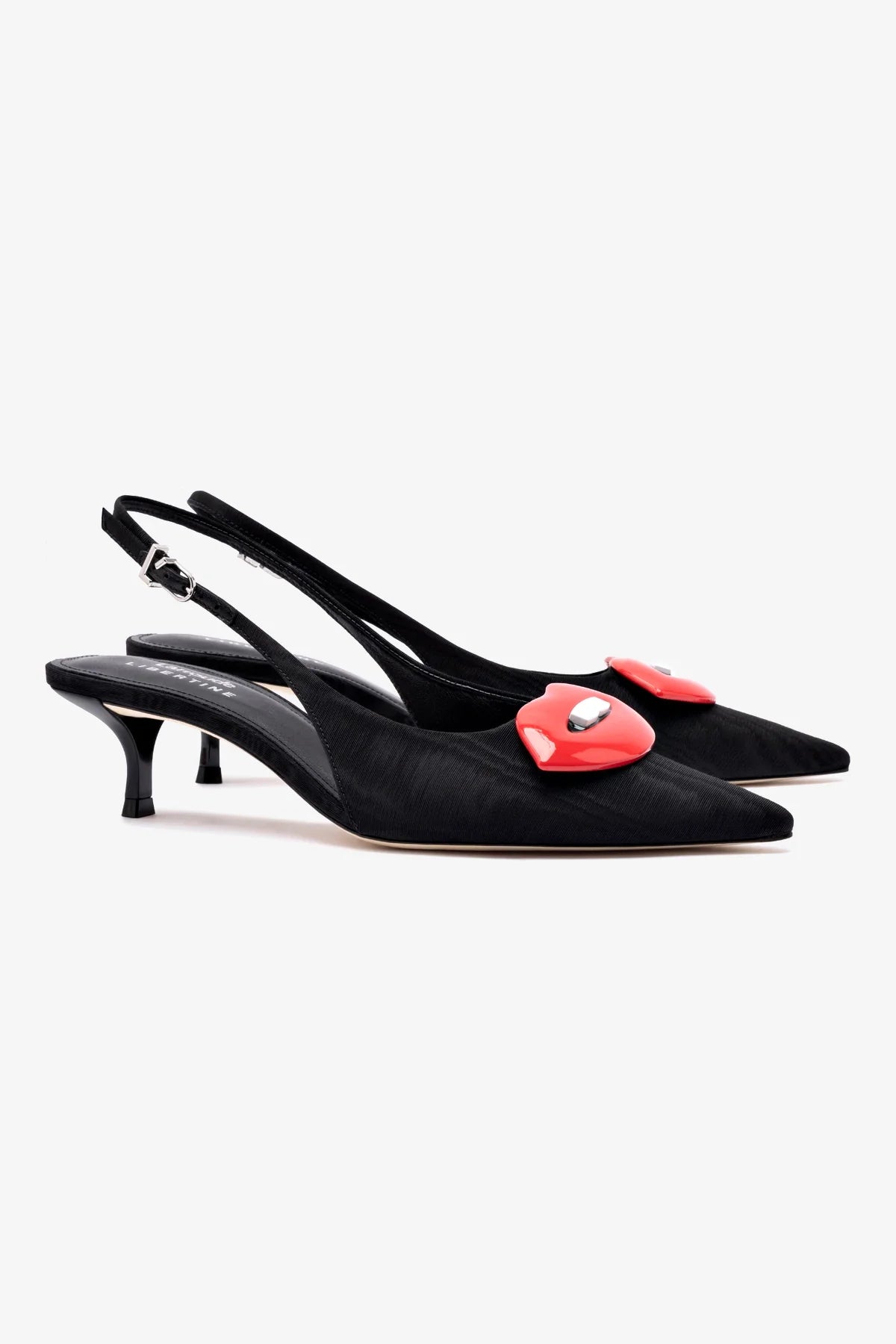 Larroudé x Libertine Lips Pump Lo Women's Black Fabric Shoes - Stylish & Comfortable Heels for Parties, Dates & Office Wear