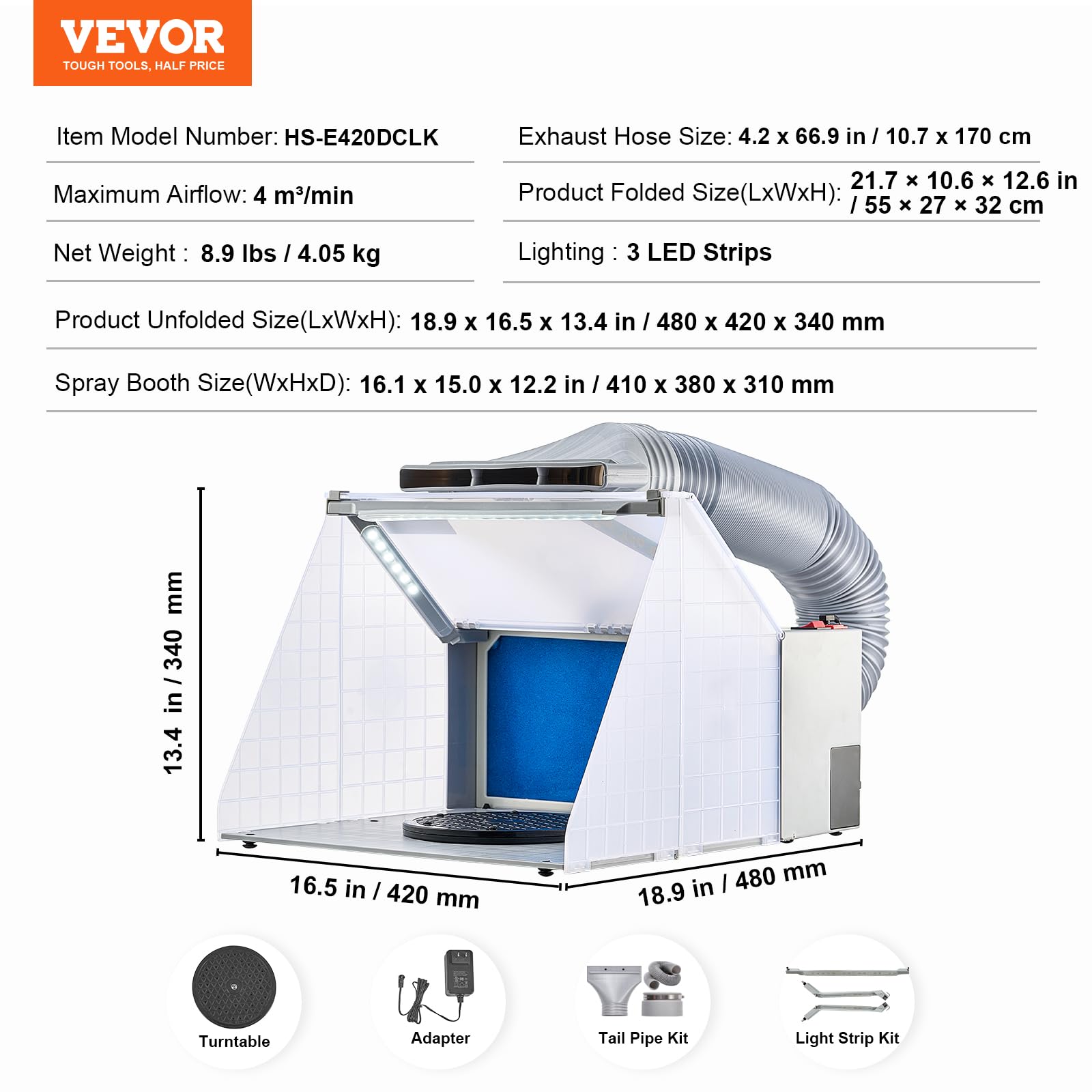 VEVOR Portable Airbrush Spray Booth Kit with LED Lights, Exhaust Fan & Hose - Professional Painting Booth for Models, Arts, Crafts, Cakes & DIY Projects | Perfect for Hobbyists, Artists & Cake Decorators