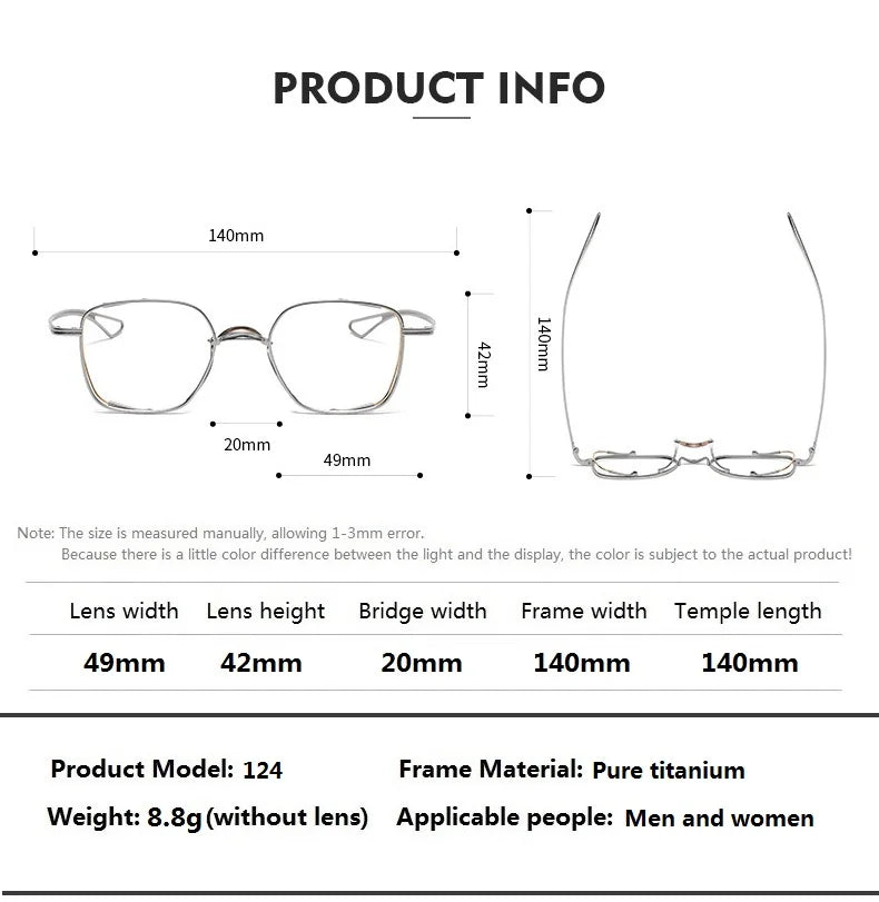 Aimee Unisex Full Rim Square Double Bridge Titanium Eyeglasses 842124 - Lightweight Durable Frame for Reading, Work & Fashion - Perfect for Office, Home & Outdoor Activities