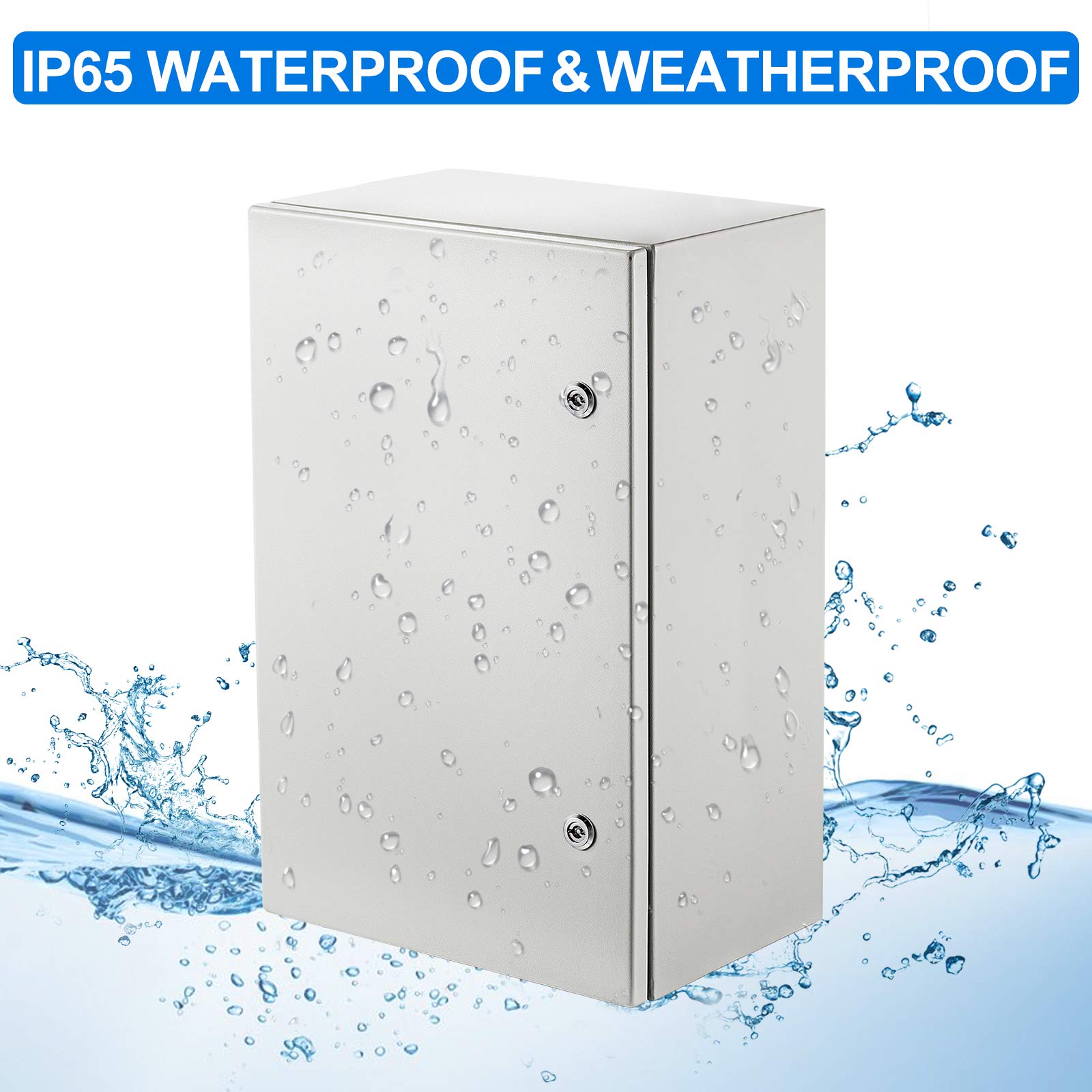 VEVOR 24'' x 16'' x 12'' IP65 Weatherproof Steel Electrical Enclosure Box - Carbon Steel Hinged Junction Box with Mounting Plate - Wall-Mounted for Outdoor/Indoor Electronic Equipment Protection (Waterproof, Dustproof) - Perfect for Industrial, Commercial & Home Electrical Installations