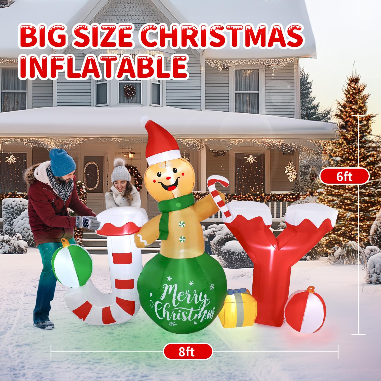 6 X 8 FT Large Inflatable Gingerbread Outdoor Christmas Decor with 7 LED Lights - Holiday Yard, Garden & Lawn Decoration for Winter Parties & Festive Home Decor