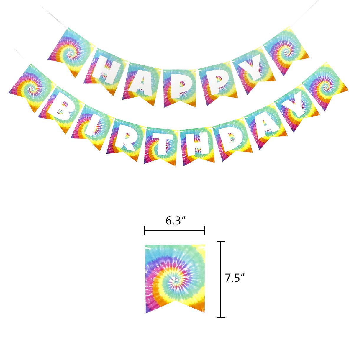 Vibrant Tie Dye Happy Birthday Banner - Rainbow Pennant for 60s 70s Hippie Theme Parties, Baby Showers & Birthday Decorations | Perfect for Tie Dye Themed Celebrations, Boho Room Decor & Retro Party Backdrops