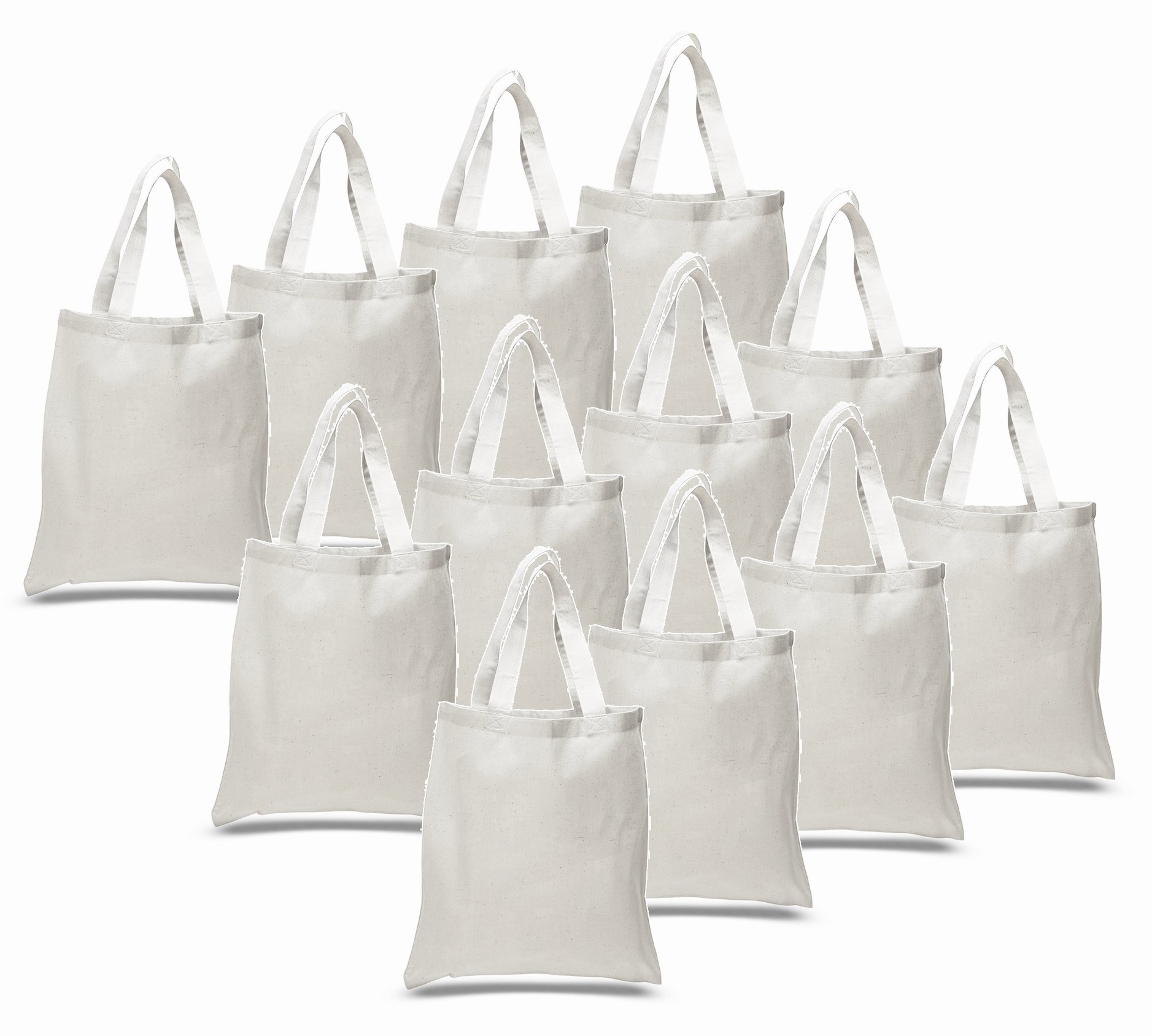 24 Pack 100% Cotton Blank Tote Bags - Bulk Reusable Shopping Bags for Groceries, Beach, Gym & DIY Crafts (Natural, 2 Dozen)