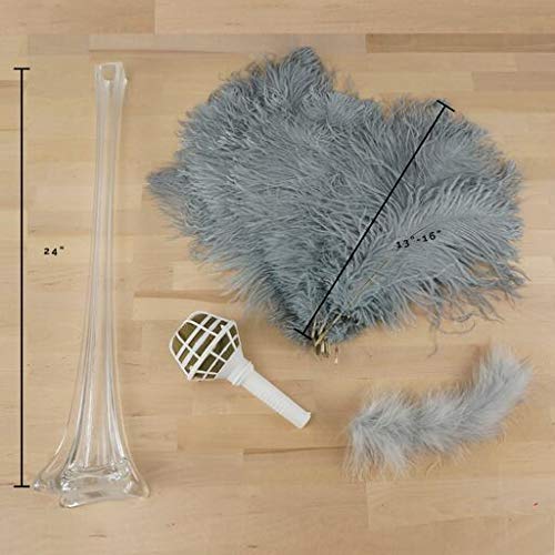 ZUCKER - Elegant Eiffel Tower Vase with Silver Ostrich Feathers - Wedding & Event Centerpiece Decor - Clear Glass Vase & Feather Bouquet Set - Perfect for Weddings, Parties, Home Decor & Tabletop Displays