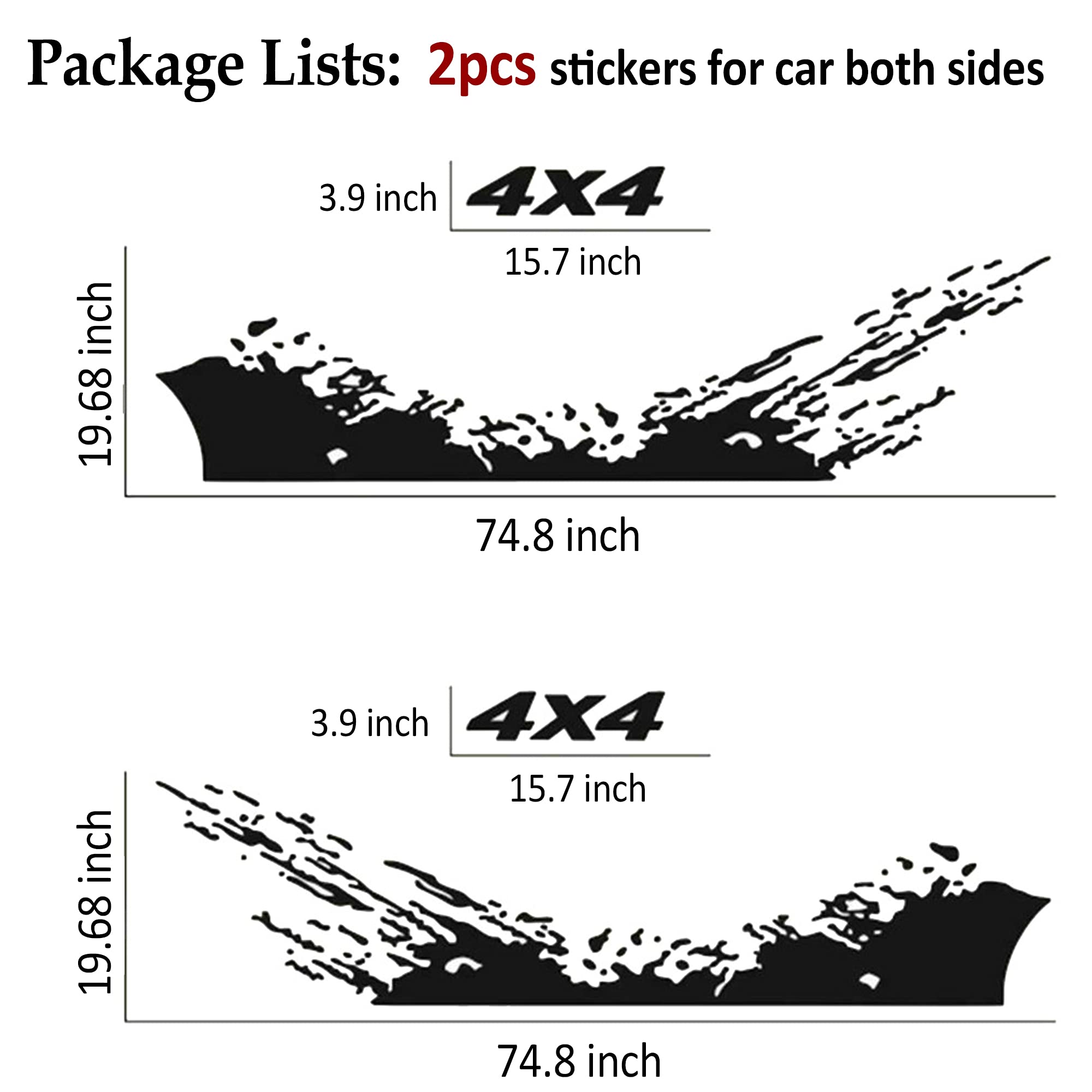 Truck Car Stickers - Large Vinyl Decals for Pickup Trucks & SUVs | 4x4 Racing Stripes & Wave Graphics | Durable Body & Door Decals for Men (Black) - Perfect for Off-Road Adventures & Custom Vehicle Styling