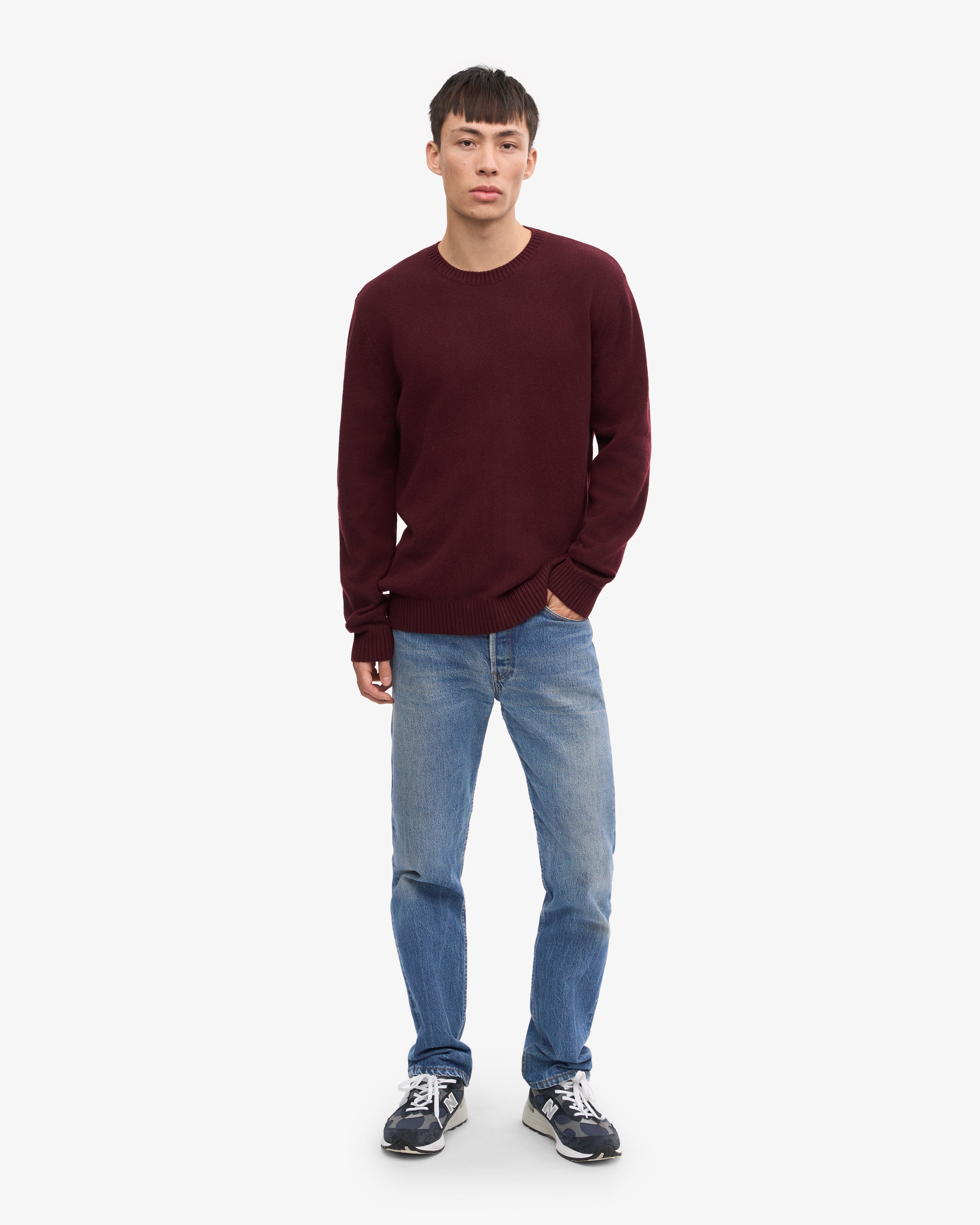 Classic Merino Wool Crew Neck Sweater for Men & Women - Soft Oxblood Red Winter Pullover | Warm & Cozy Casual Wear for Office, Travel & Outdoor Activities