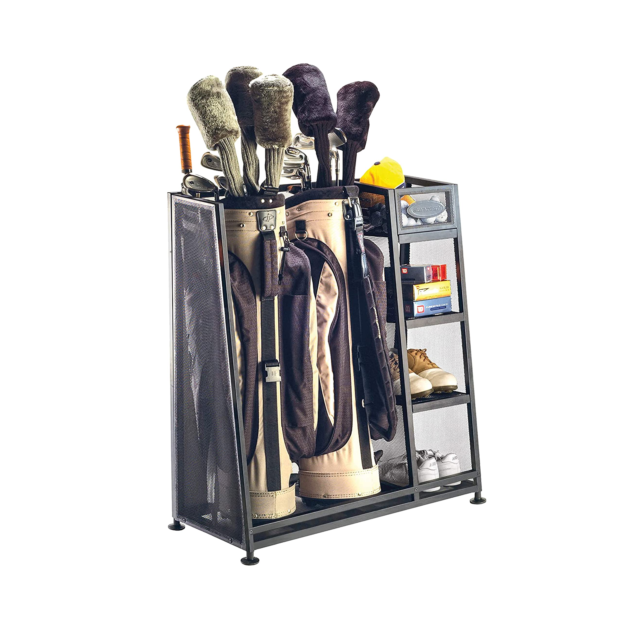 Suncast Golf Equipment Organizer Rack - Heavy Duty Storage for Golf Bags, Clubs & Accessories - Perfect for Garage, Shed, Basement & Home Golf Setup