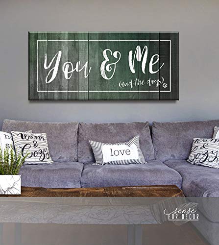 Dog Signs For Home Decor - Couples Bedroom Wall Art (Green, 60x27) - Perfect Above Bed Decor