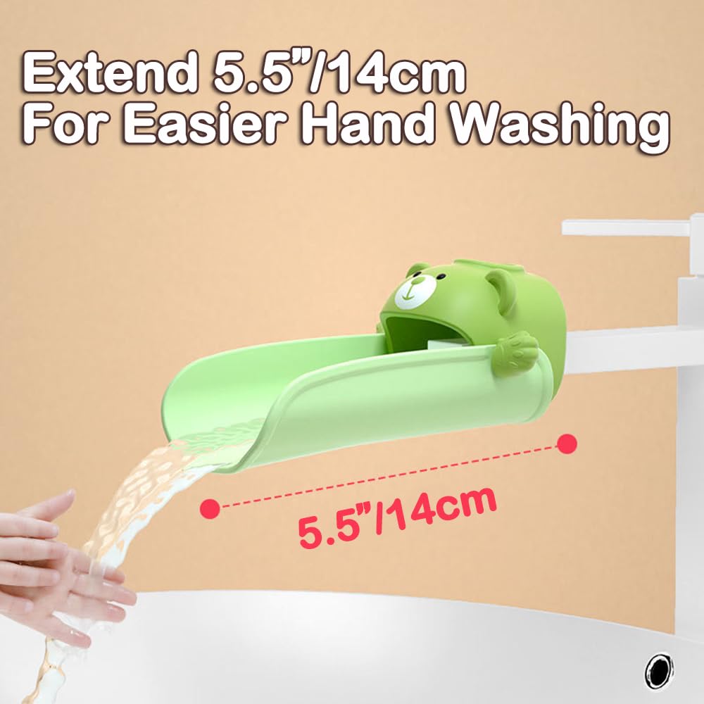 DLUCKY Faucet Extender for Sink - Temperature Sensitive Faucet Extension for Kids & Toddlers, Easy Install Hand Washing Faucet Adapter for Bathroom & Kitchen Sink (Green/Brown) - Perfect for Teaching Children to Wash Hands Safely