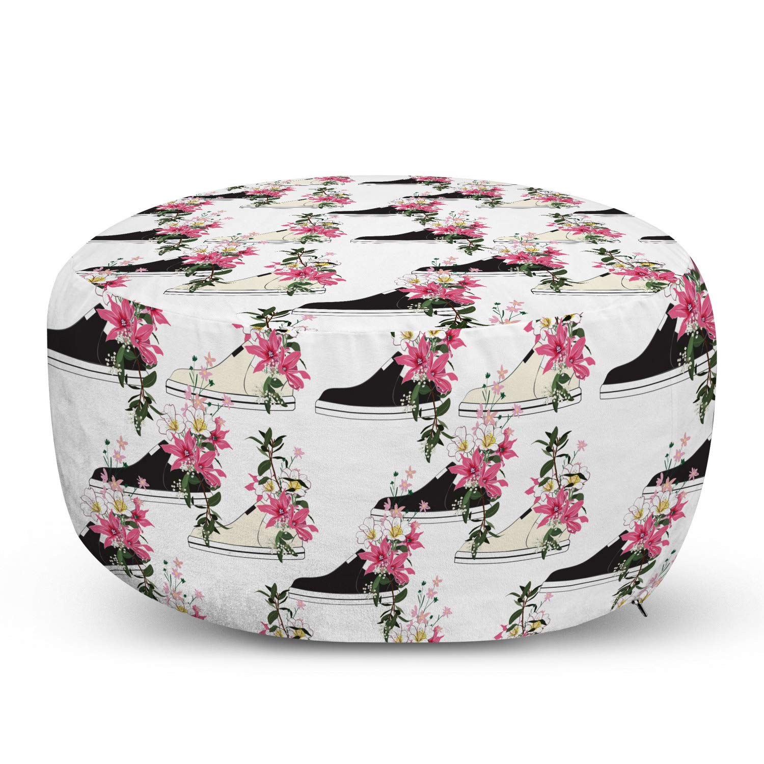 Ambesonne Floral Ottoman Pouf - Decorative Foot Rest with Removable Cover, Multicolor Flower Sneaker Design for Living Room & Bedroom | Perfect as Cozy Seating, Footstool or Stylish Home Decor Accent
