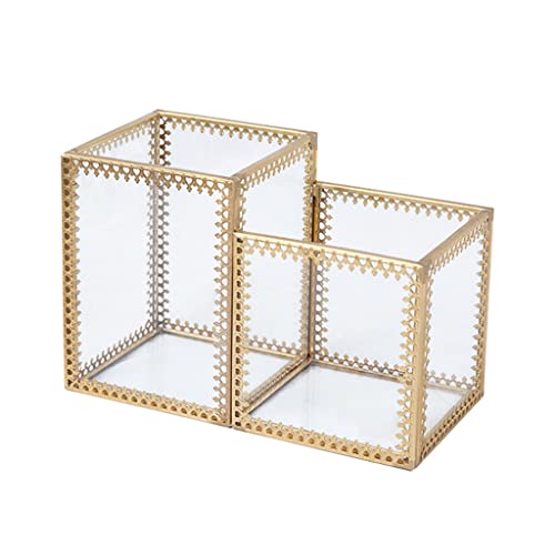 WALNUTA Clear Glass Cosmetic Storage Box - Makeup Brush Holder & Eyebrow Pencil Organizer for Vanity, Bathroom Countertop, and Travel Beauty Essentials
