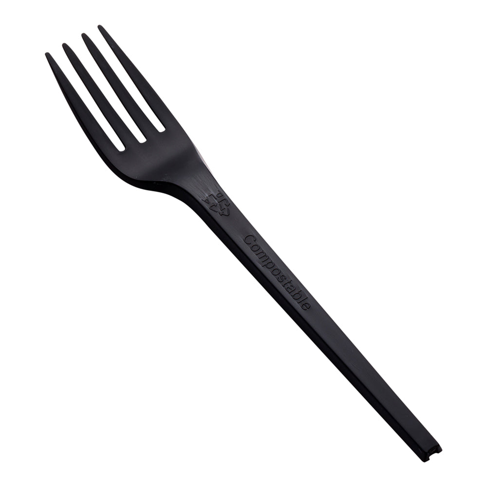 Eco-Friendly Black CPLA Compostable Forks - Heat Resistant, Biodegradable Cutlery (6.5