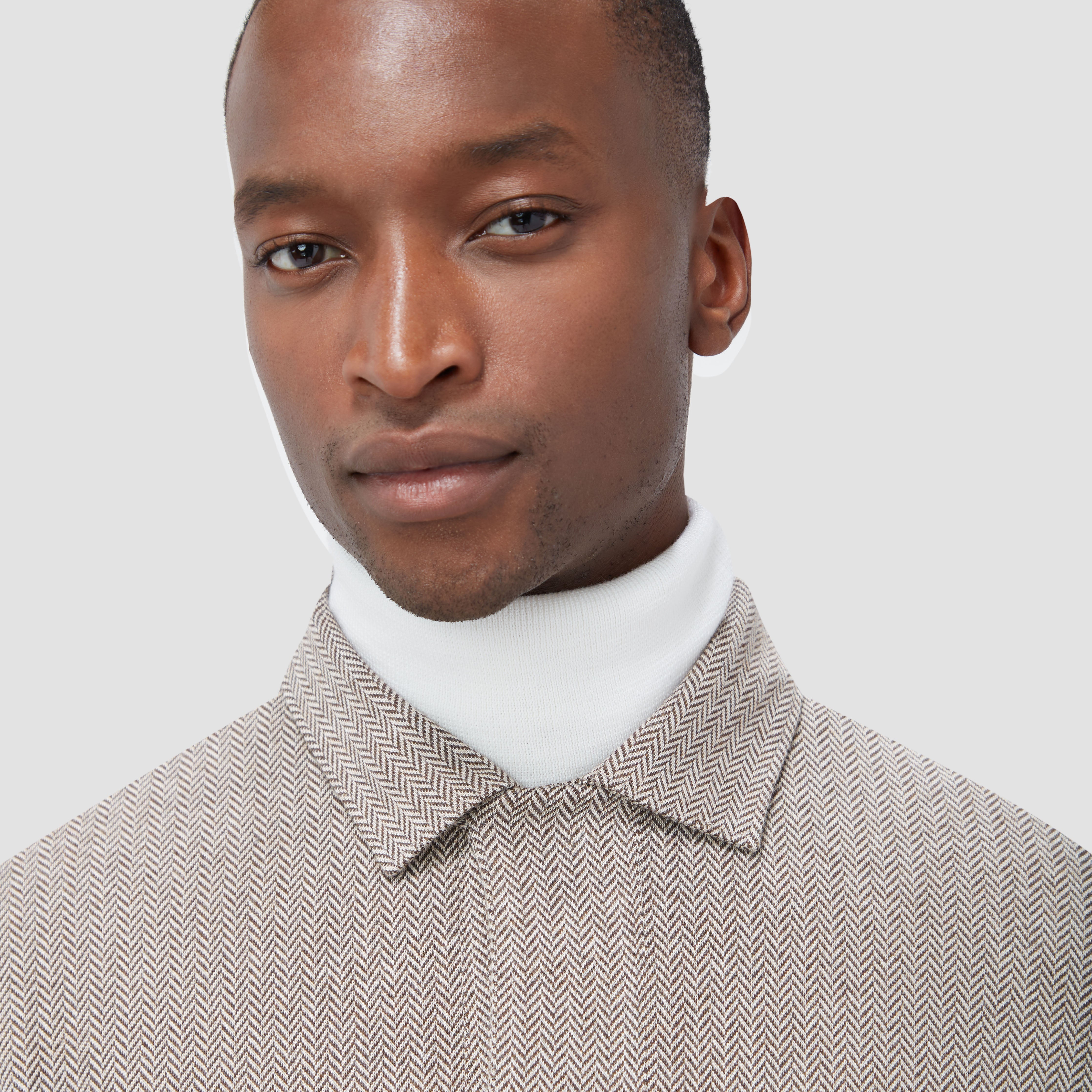 Men's Herringbone Pattern Long Sleeve Polo Shirt - Casual Business & Office Wear - Perfect for Work, Dates & Smart Casual Occasions