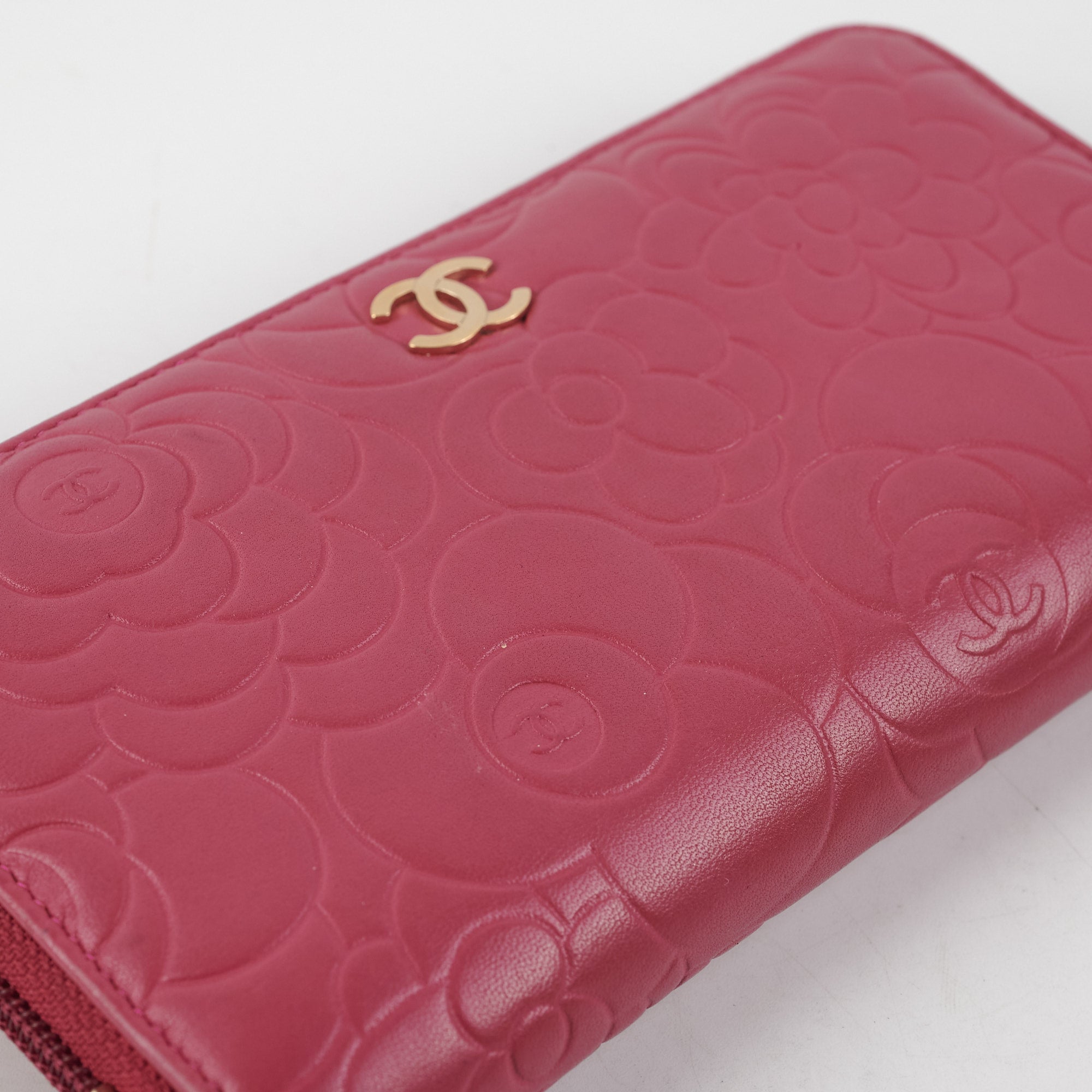 Chanel Long Zip Camelia Dark Pink Wallet - Luxury Designer Womens Wallet for Everyday Use & Special Occasions