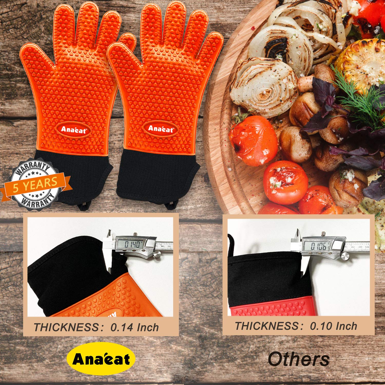 Heat Resistant BBQ Grilling Gloves - Waterproof Oven Mitts with Cotton Lining for Barbecue, Baking & Cooking - Flexible Silicone Potholder with Long Wrist Protection (Orange) - Perfect for Outdoor Grilling, Kitchen Baking & Hot Food Handling