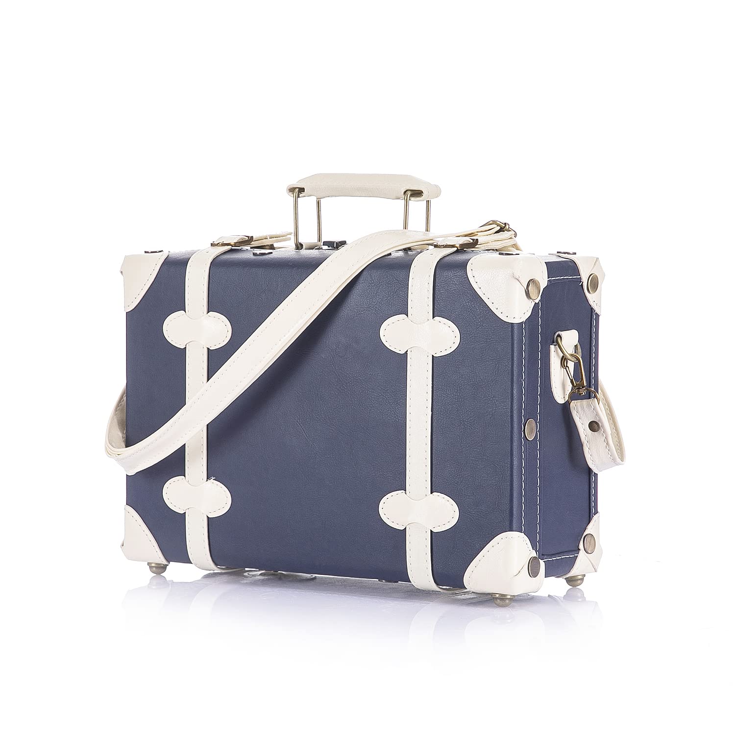 Unitravel 12 Inch Retro Cute Suitcase PU Leather Women's Handbag Organizer - Navy Blue | Perfect for Travel, Work & Daily Use