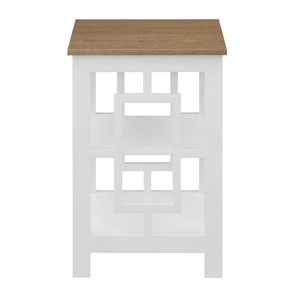 Pemberly Row White Wood End Table with Driftwood Top & Shelves - Perfect for Living Room, Bedroom, or Office Storage Decor