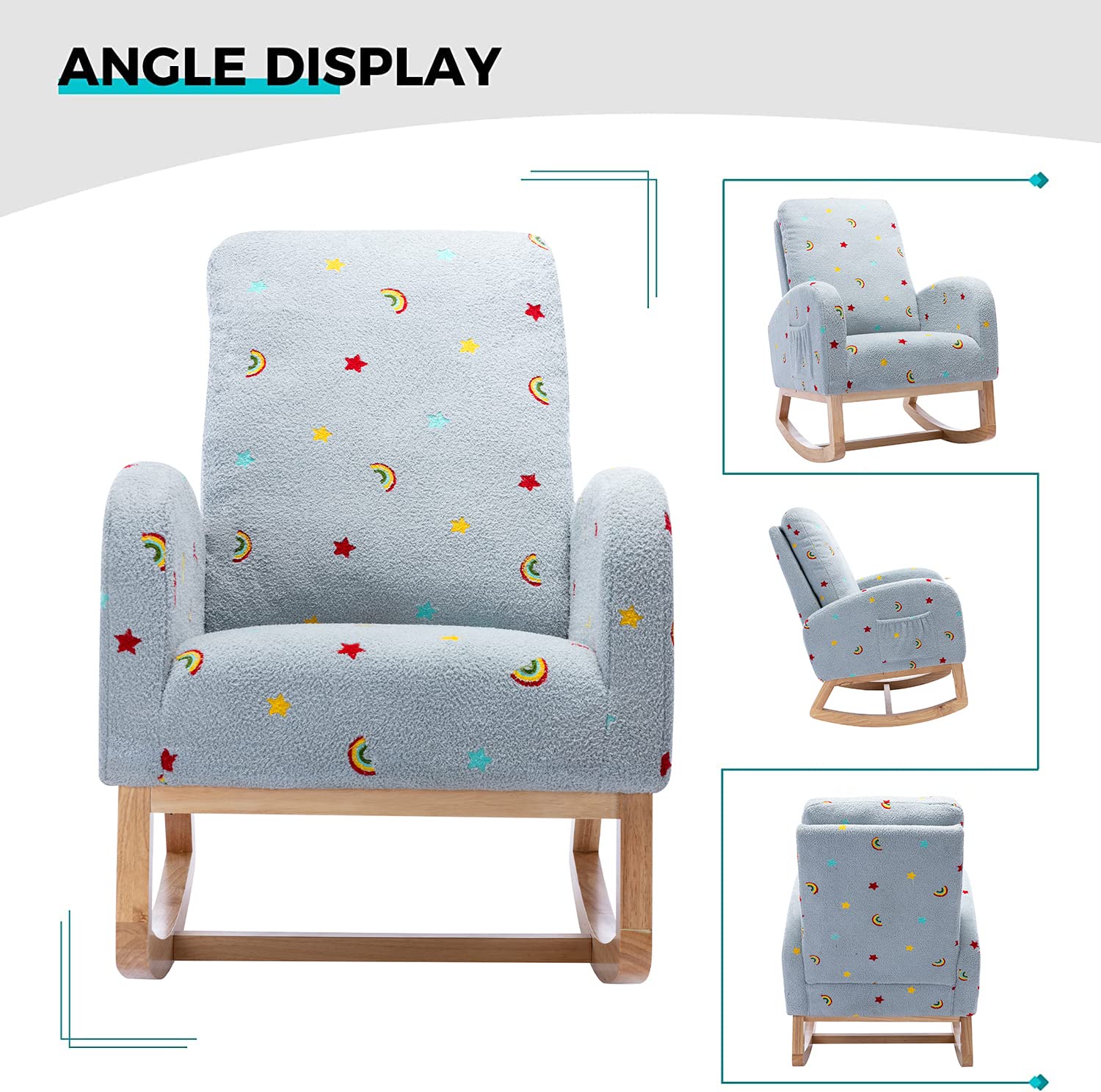 Modern Upholstered Nursery Rocking Chair - Comfortable High Back Wooden Glider Rocker for Adults & Kids - Perfect for Nursery, Bedroom, Living Room & Relaxation