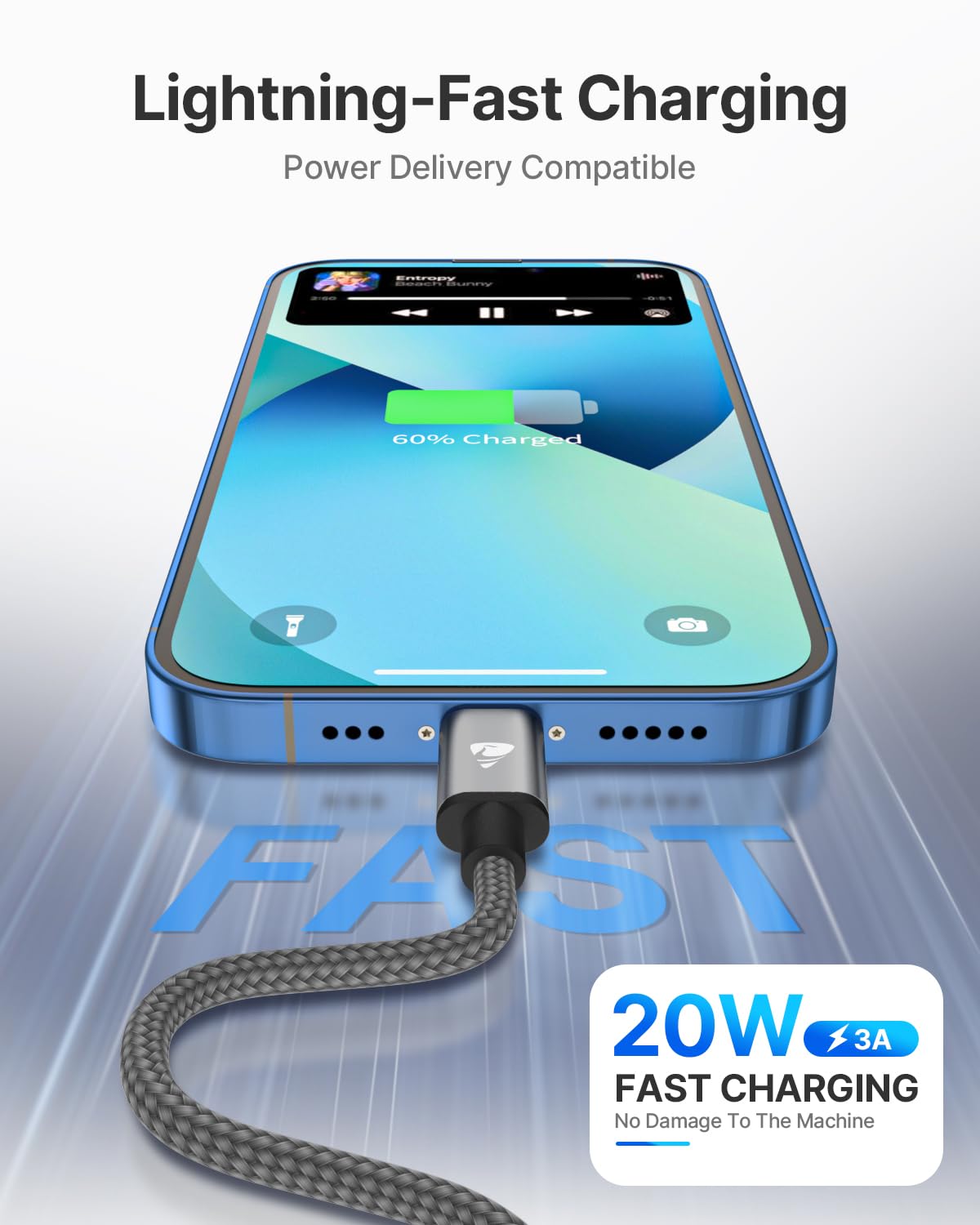 MFi Certified USB C to Lightning Cable 6.6ft - Fast Charging PD Cable for iPhone 14/13/12/11 Pro Max/X/XR/XS/8 Plus, iPad & AirPods - Durable Type C Charger for Home, Office & Travel